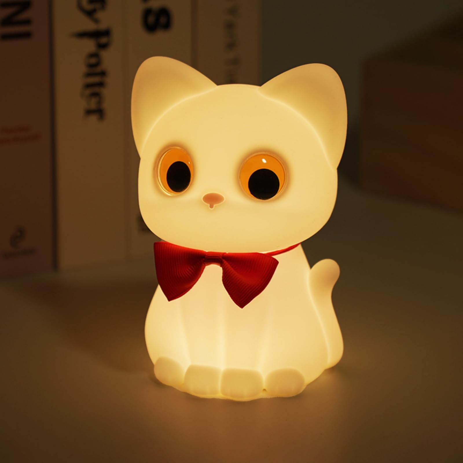 Night Light for Kids, 7 Colors Rechargeable Cute Soft Silicone Cat Lamp with Tap Control, Dimmable Nursery Night Lights Kawaii R