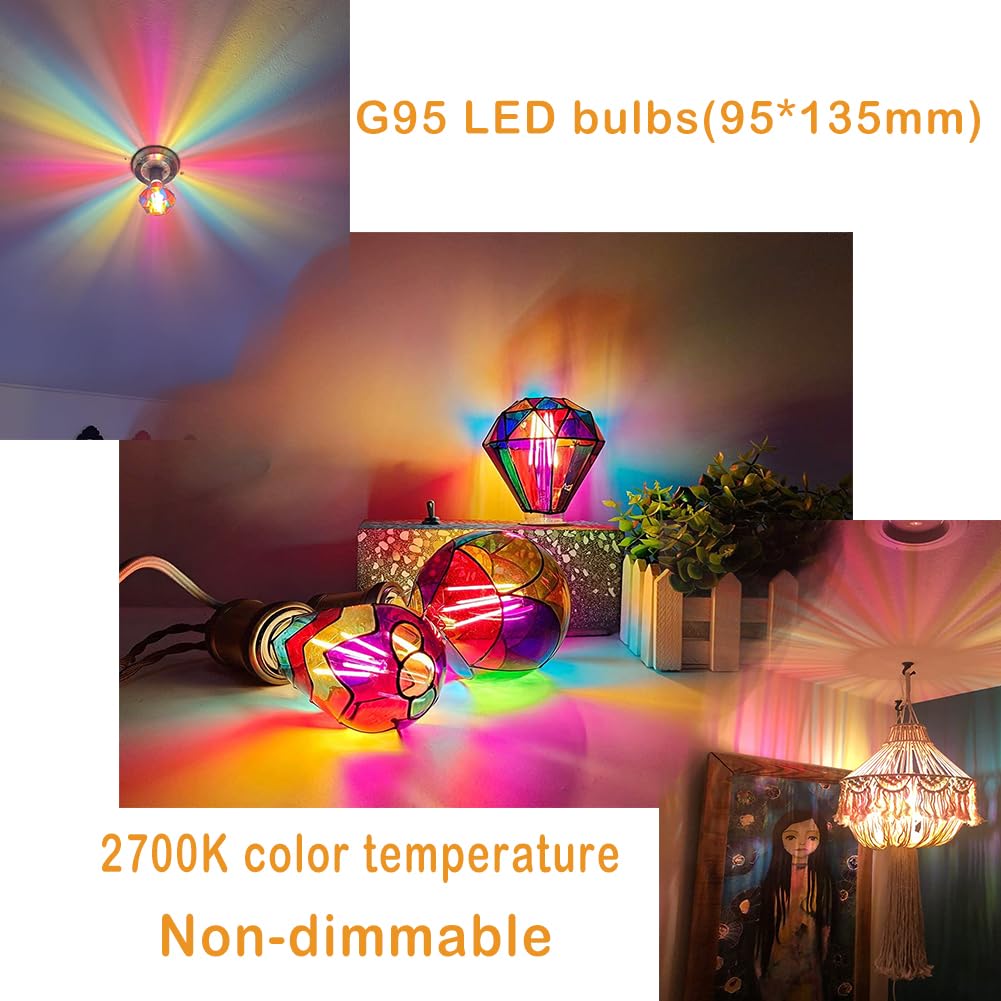 I-SHUNFA G95 Stained Glass LED Light Bulb, E26 Base, 6W, Heatless, for Home, Party, Garden, Christmas Decor