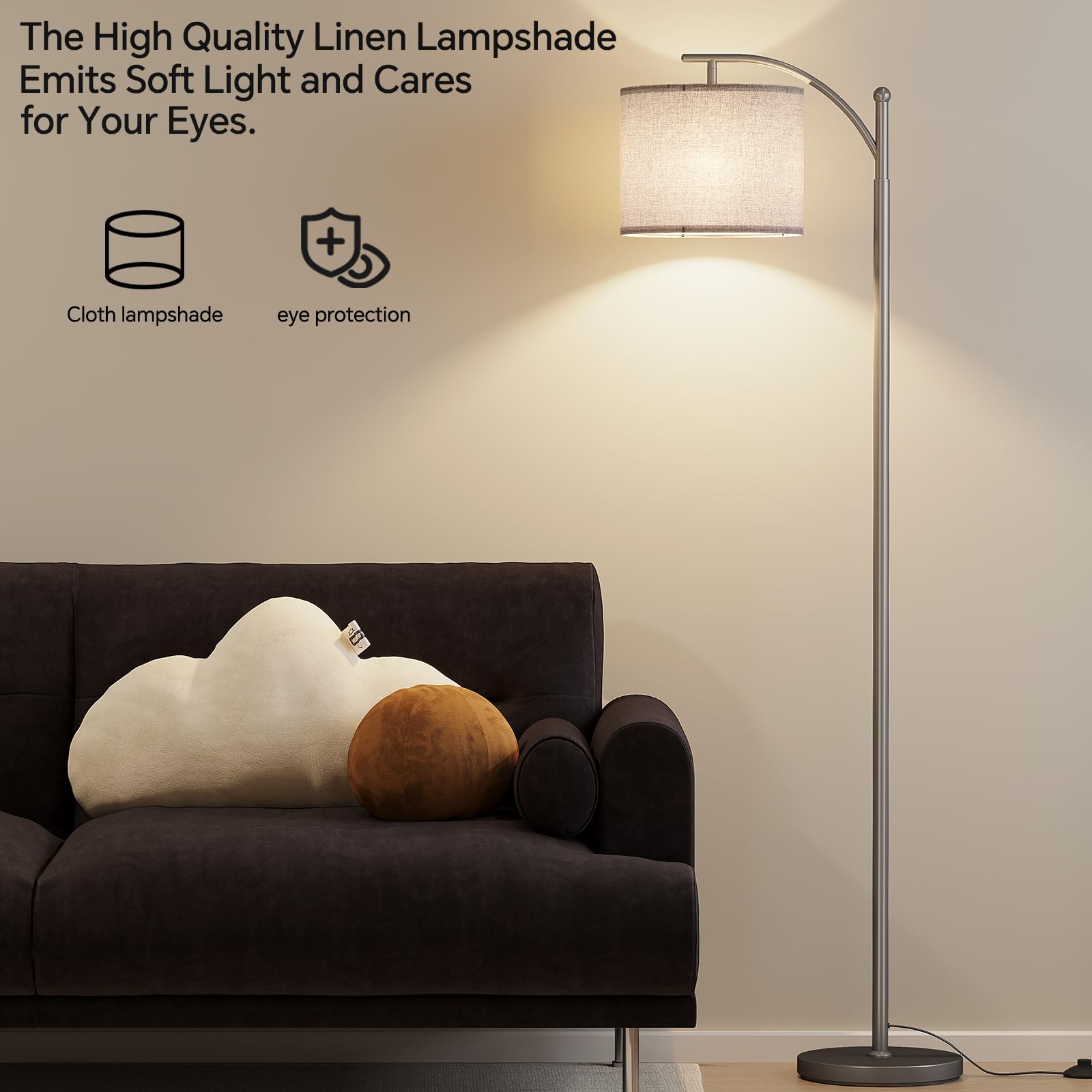 Sunmory Arc Floor Lamp,Modern Floor Lamp With 9W 3 Color Temperatures Bulb,Metal Standing Lamps With Adjustable Hanging Lampshad