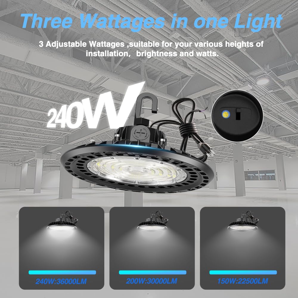 Led High Bay Light Super Bright Dimmable Ac100-277V 240W 36000Lm 5000K Dlc/Etl Listed Lights 6Ft With Us Plug High Bay Led Light