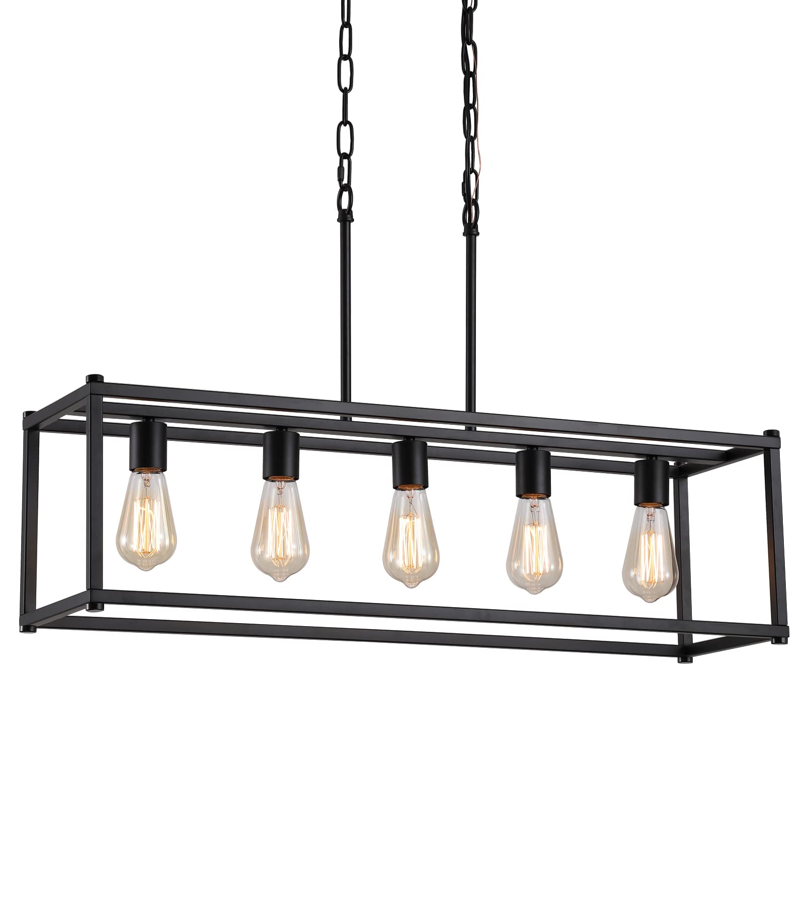 AMZASA 5-Lights Industrial Chandelier, Rectangular Iron Kitchen Island Light, Model AS9009-5, 32.7"x8.7"x66.7"
