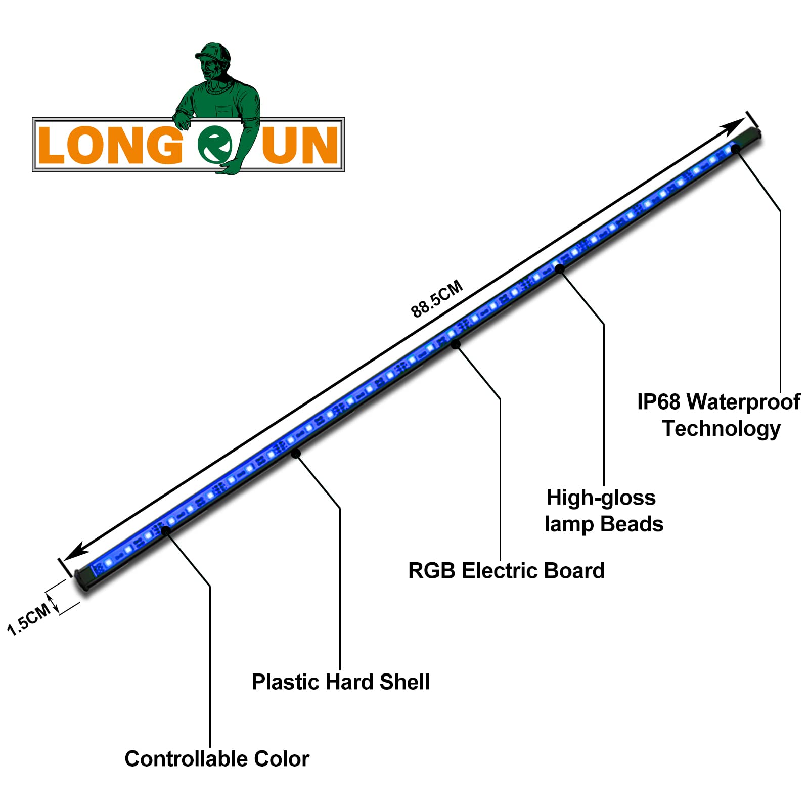 Longrun LED Color Changing Strip Lights 34.85" Waterproof APP Control for Garden, Pond, Pool, Fountain, and Aquarium - Multiple Colors