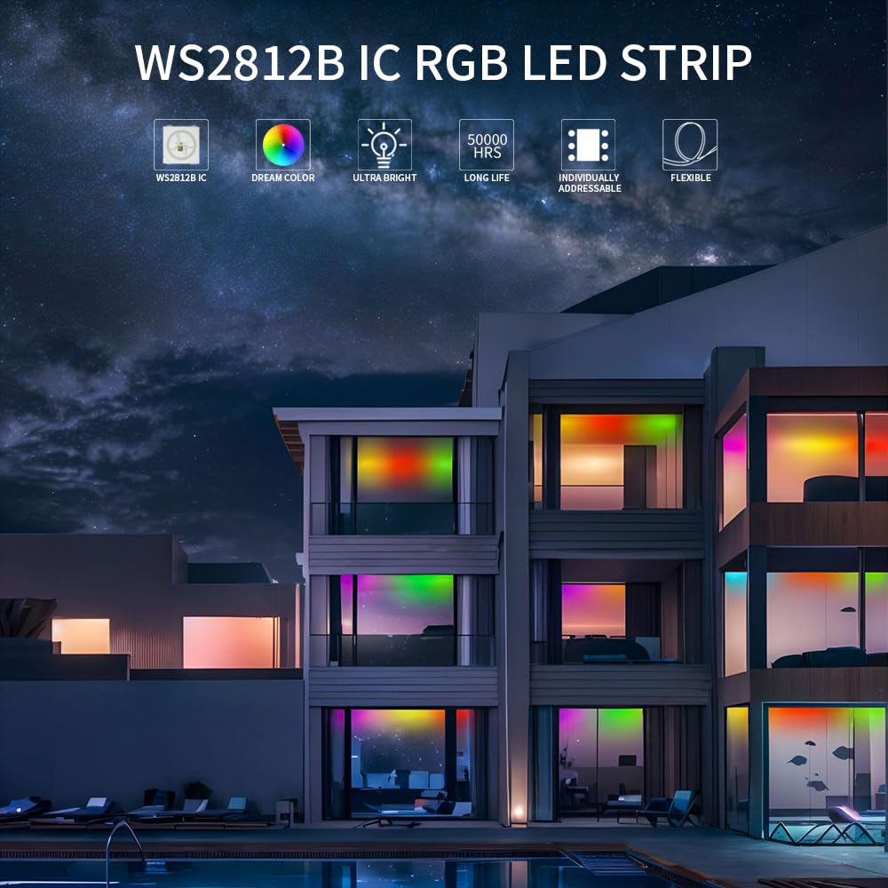 Loamlin Ws2812B Ic Rgb 5050Smd Eco Individual Addressable Led Strip Light, 3.2Ft 144Led/M Flexible Full Color Ip30 Dc5V Black Pc