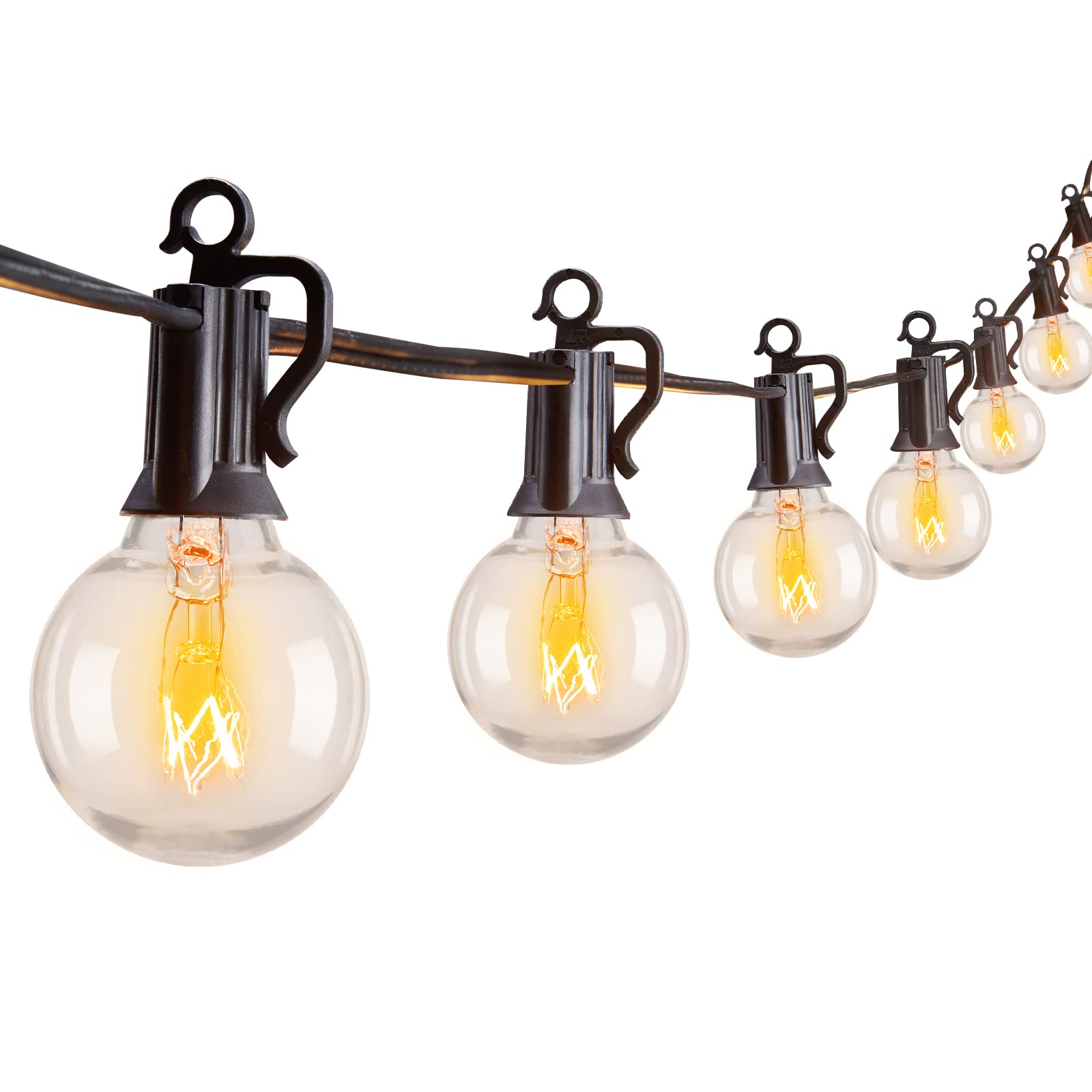 Outdoor String Light 50Feet G40 Globe Patio Lights with 52 Edison Glass Bulbs(2 Spare)  Waterproof Connectable Hanging Christmas Lights for Backyard Porch Balcony Party Xmas Decor  E12 Socket  Black