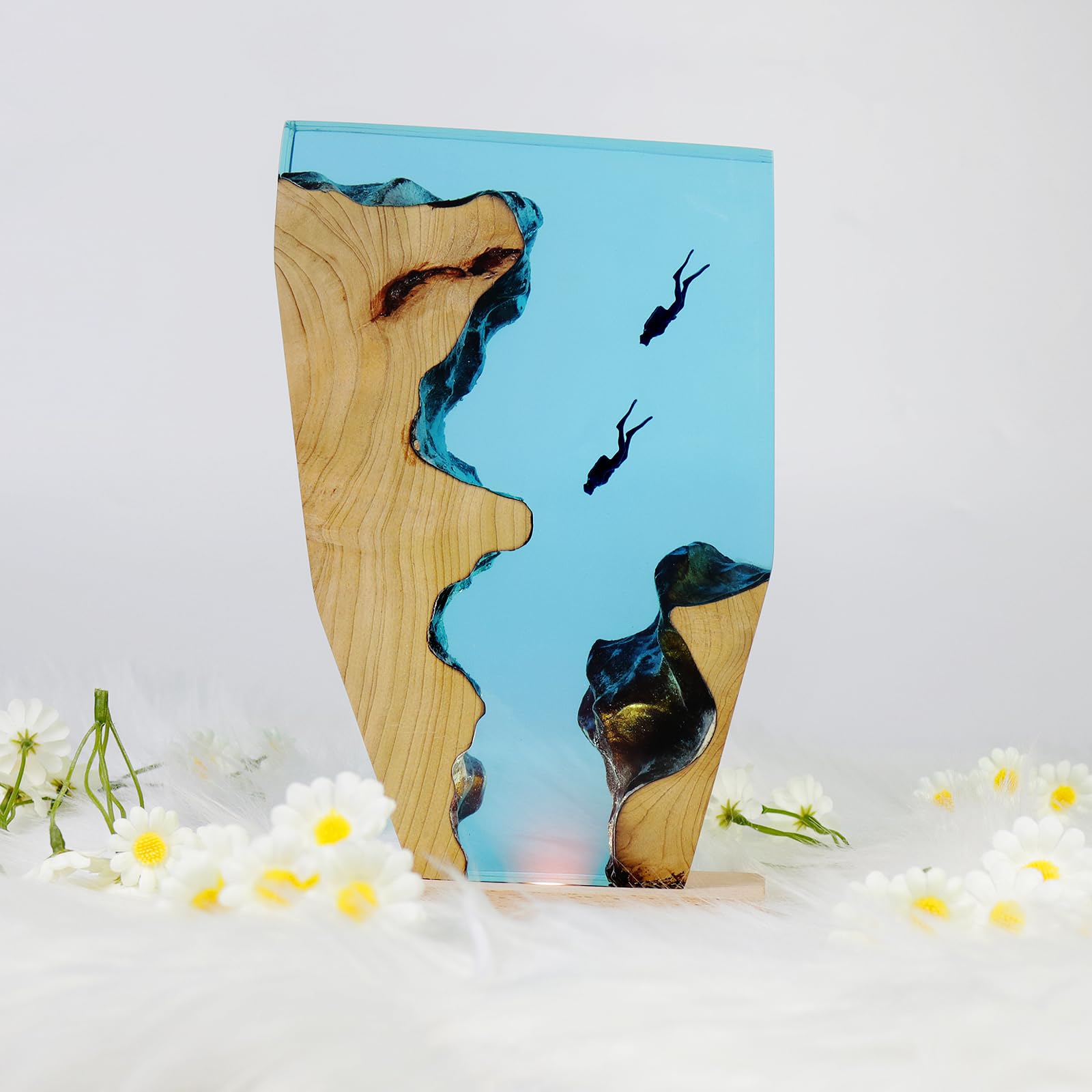 Eletriace Epoxy Resin Diver Lamp, Diver Ocean Lamp,Handmade Home Decor Bedside Nightlight, Unique Resin Lighting, Nightstand Dec