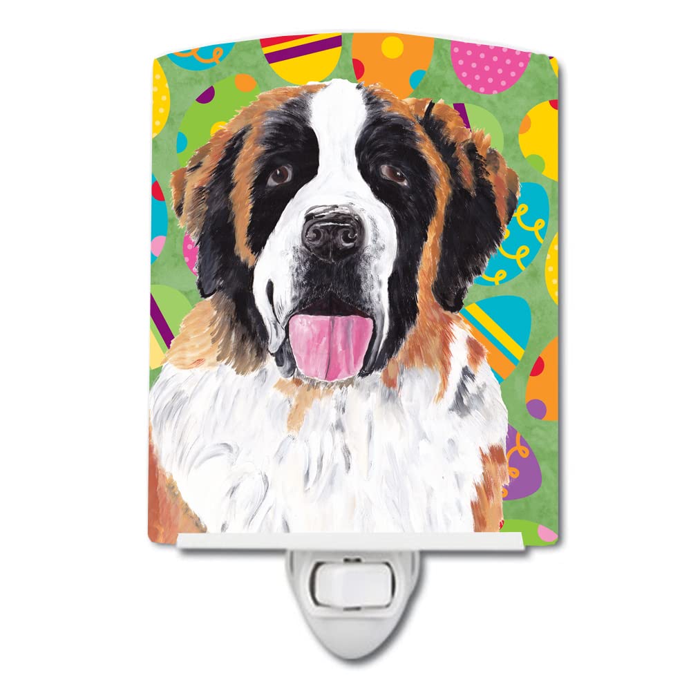 Caroline'S Treasures Sc9462Cnl Saint Bernard Easter Eggtravaganza Ceramic Night Light Compact, Ul-Certified, Ideal For Bedroom, Bathroom, Nursery, Hallway, Kitchen, 6X4X3, Multicolor