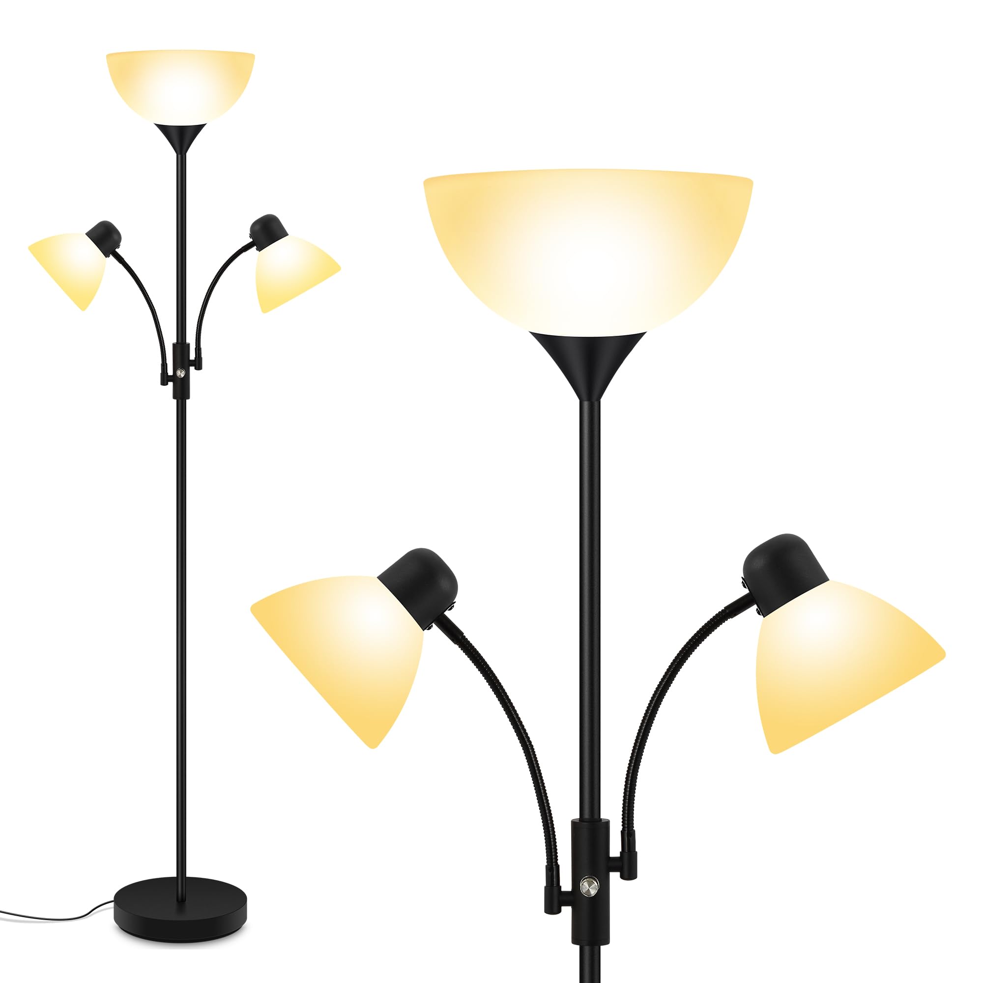 Floor Lamp, Torchiere Floor Lamps for Living Room, 71 Inch Tall Standing Lamp, Bedroom Lamps with Reading Light, Rotary Switch, 