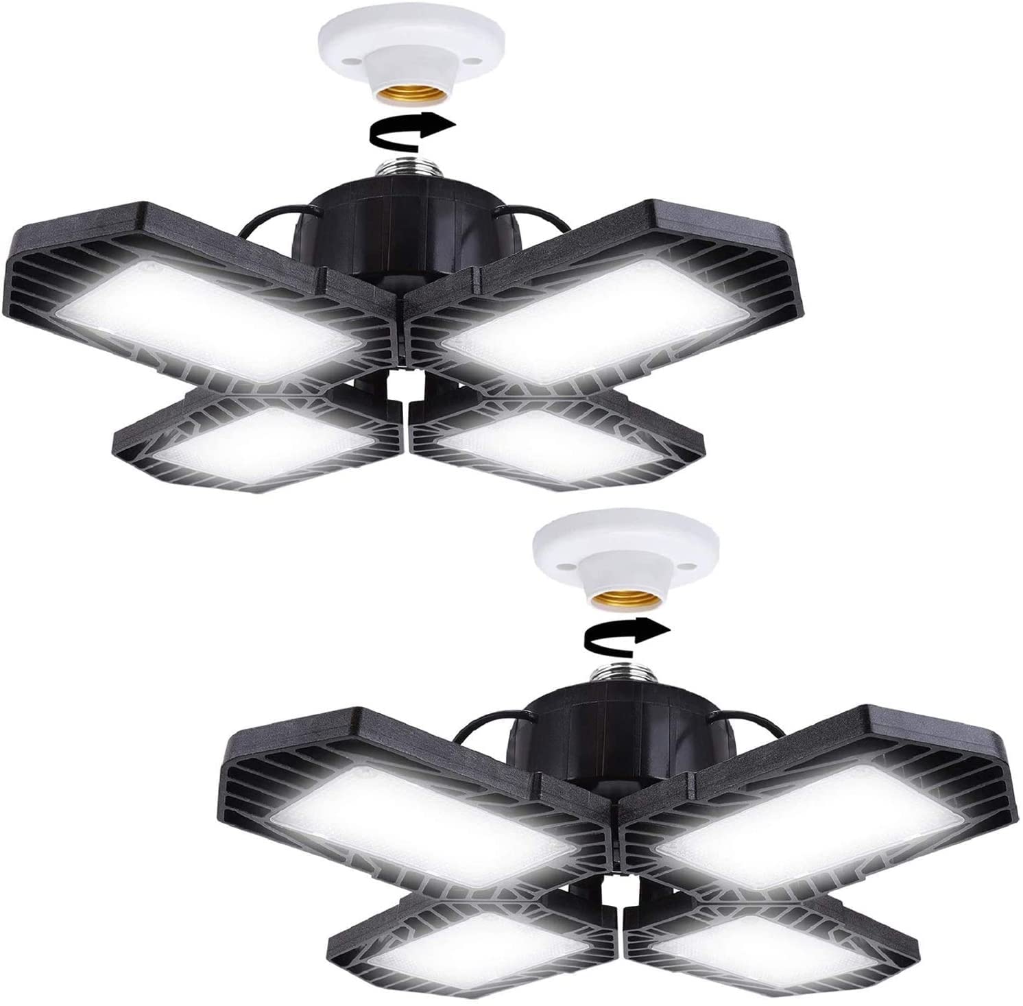 2Pack LED Garage Lights,100W Deformable LED Lighting 10000LM E26 Daylight 6000K Super Bright Adjustable Lights for Warehouse