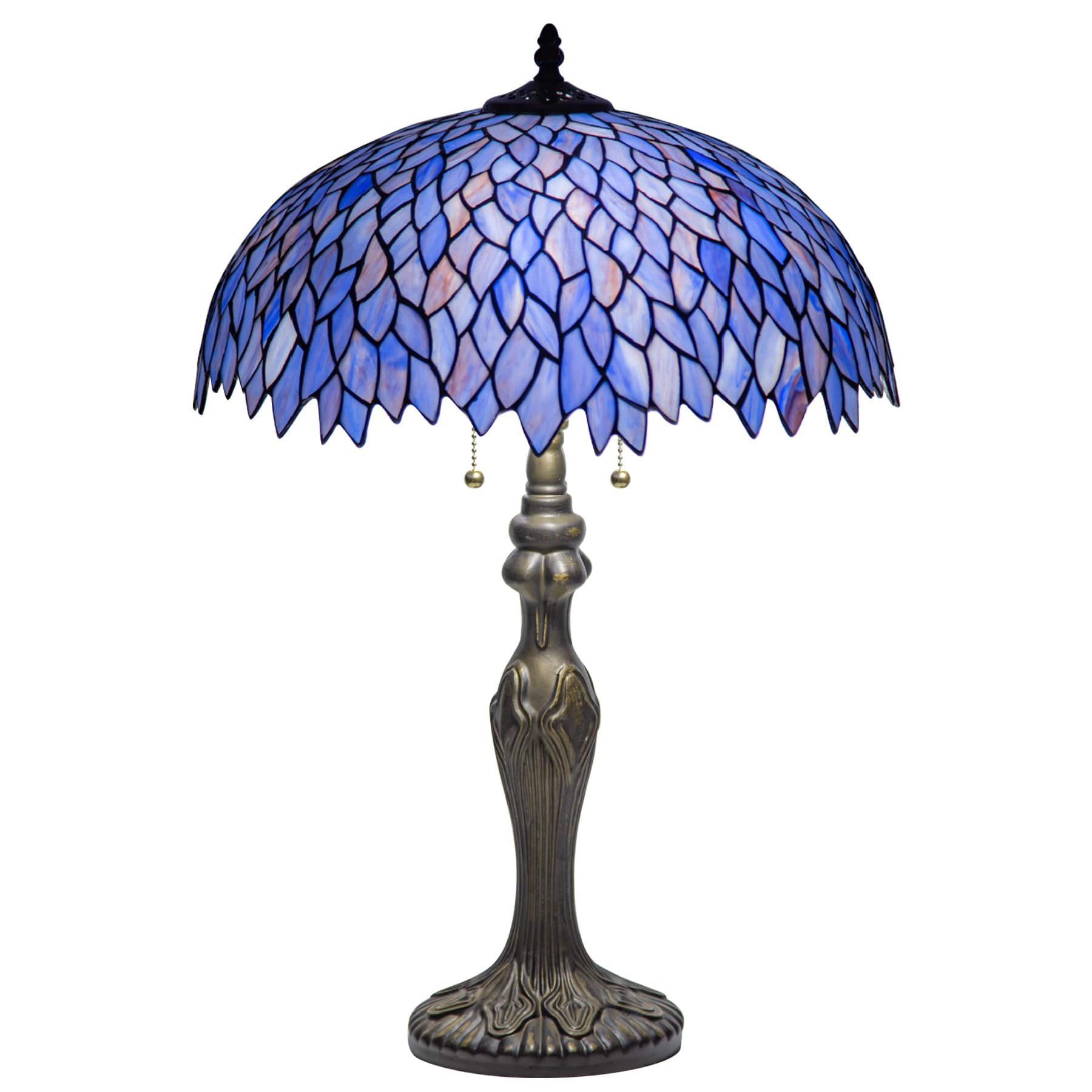 GILGGAK Tiffany Lamp 16 Blue Purple Wisteria Stained Glass Table Lamp for Large Space Vintage Style Antique Bronze Base Desk Lig