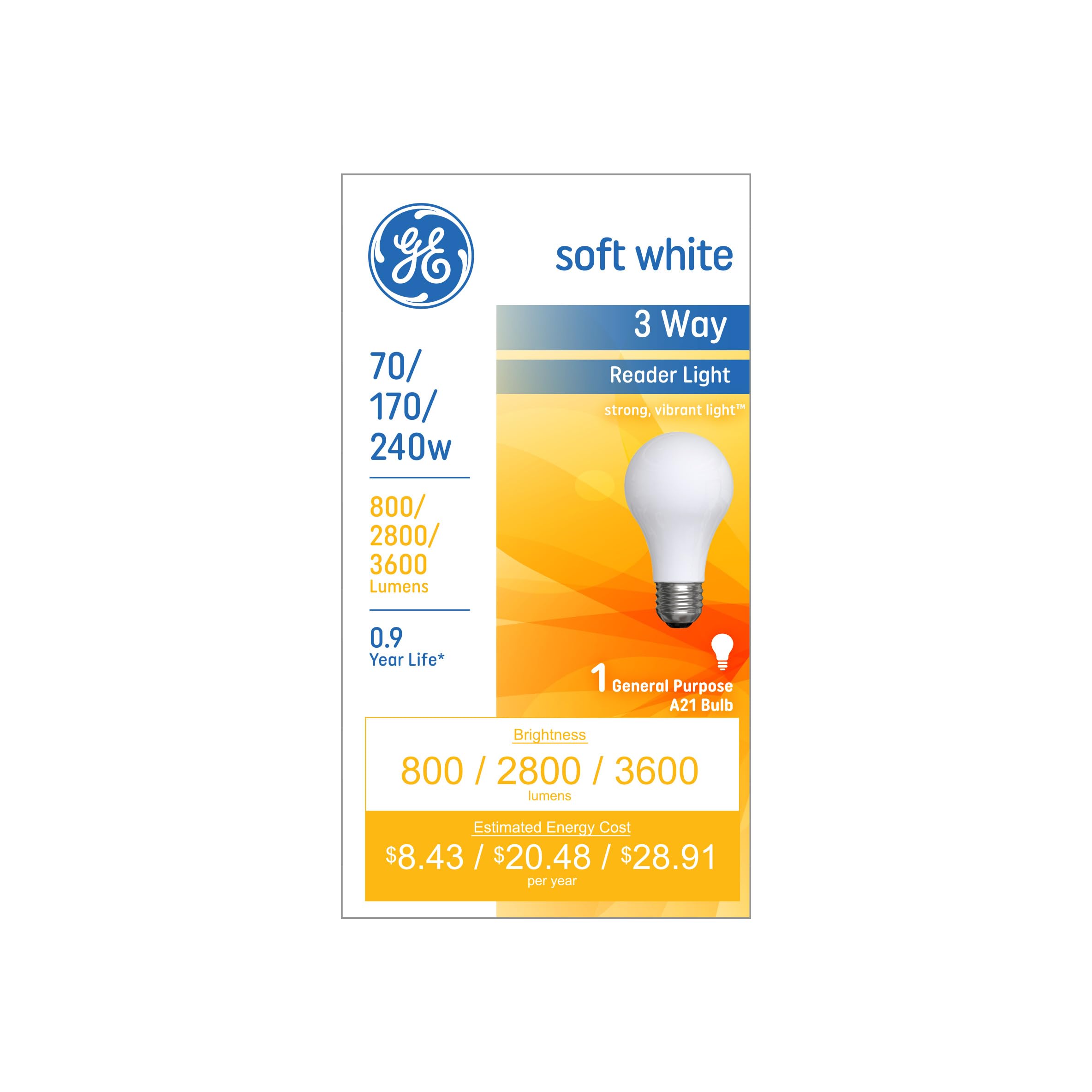 Ge Incandescent 240W Soft White A21 3-Way Bulb 1 Pack
