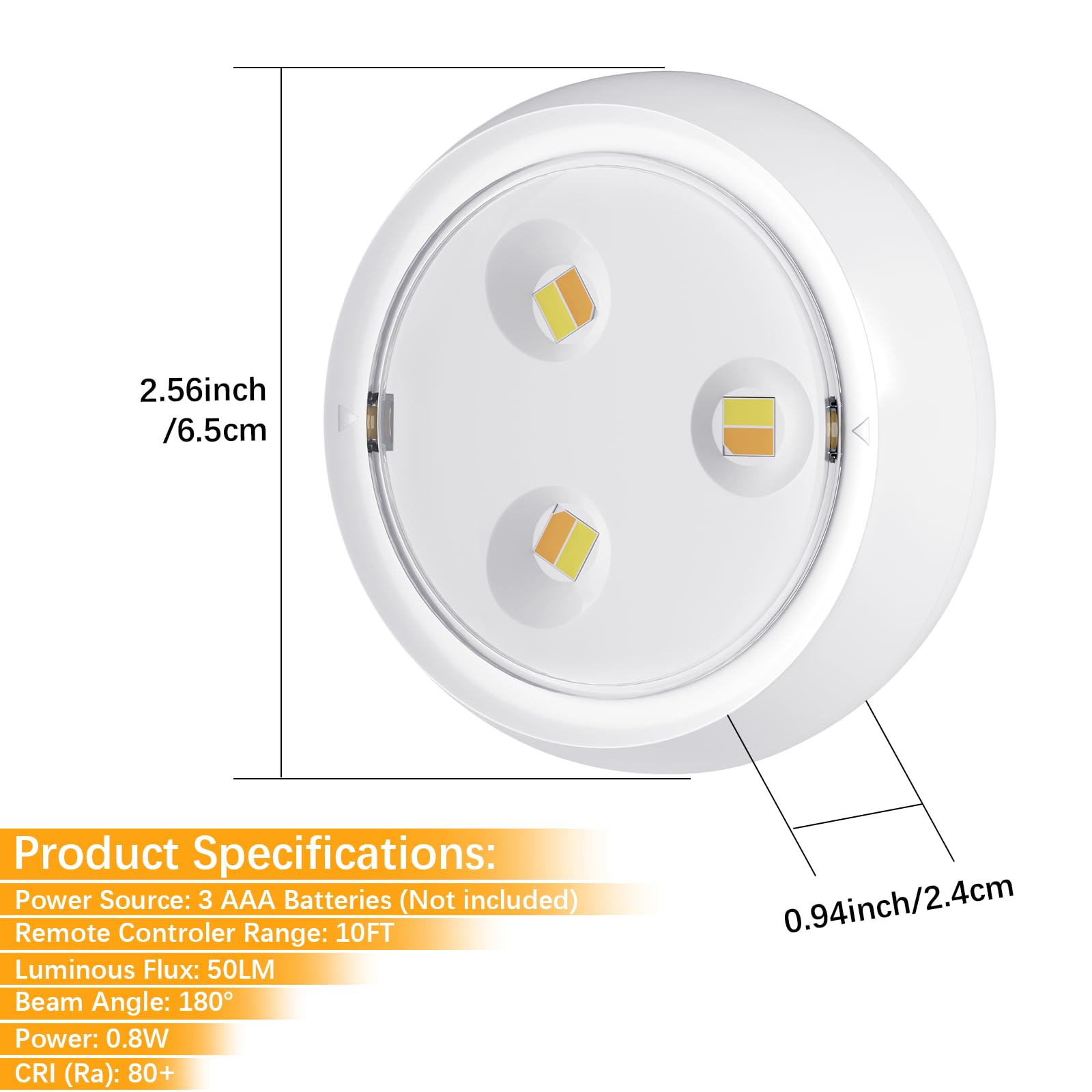 YLXS LED Puck Light, 10 Pack, Battery Operated, Dimmable, Remote Control, White, Portable Under Cabinet Lighting