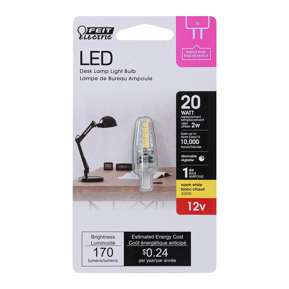 Feit Electric LED Capsule Bulb, 20W Equivalent, Dimmable, G4 Base, 3000K Warm White, 6 Count, Model BP20G4/830/LED