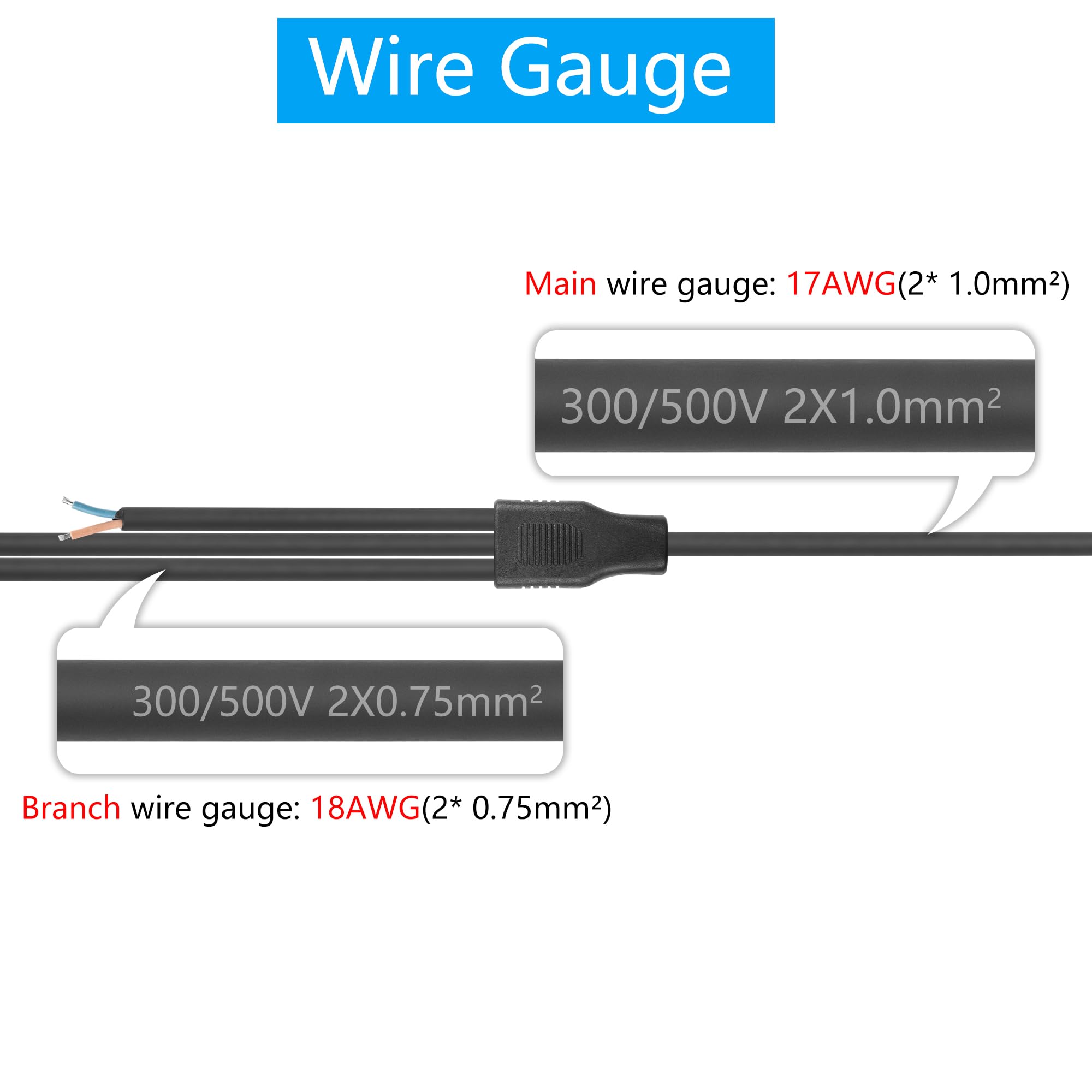 Sinloon 2 Wire 1 To 3 Splitter Pigtail Cable Outdoor Led Connector Splitter 17Awg Pre-Tinned Pigtail Extension Cable For Indoor/