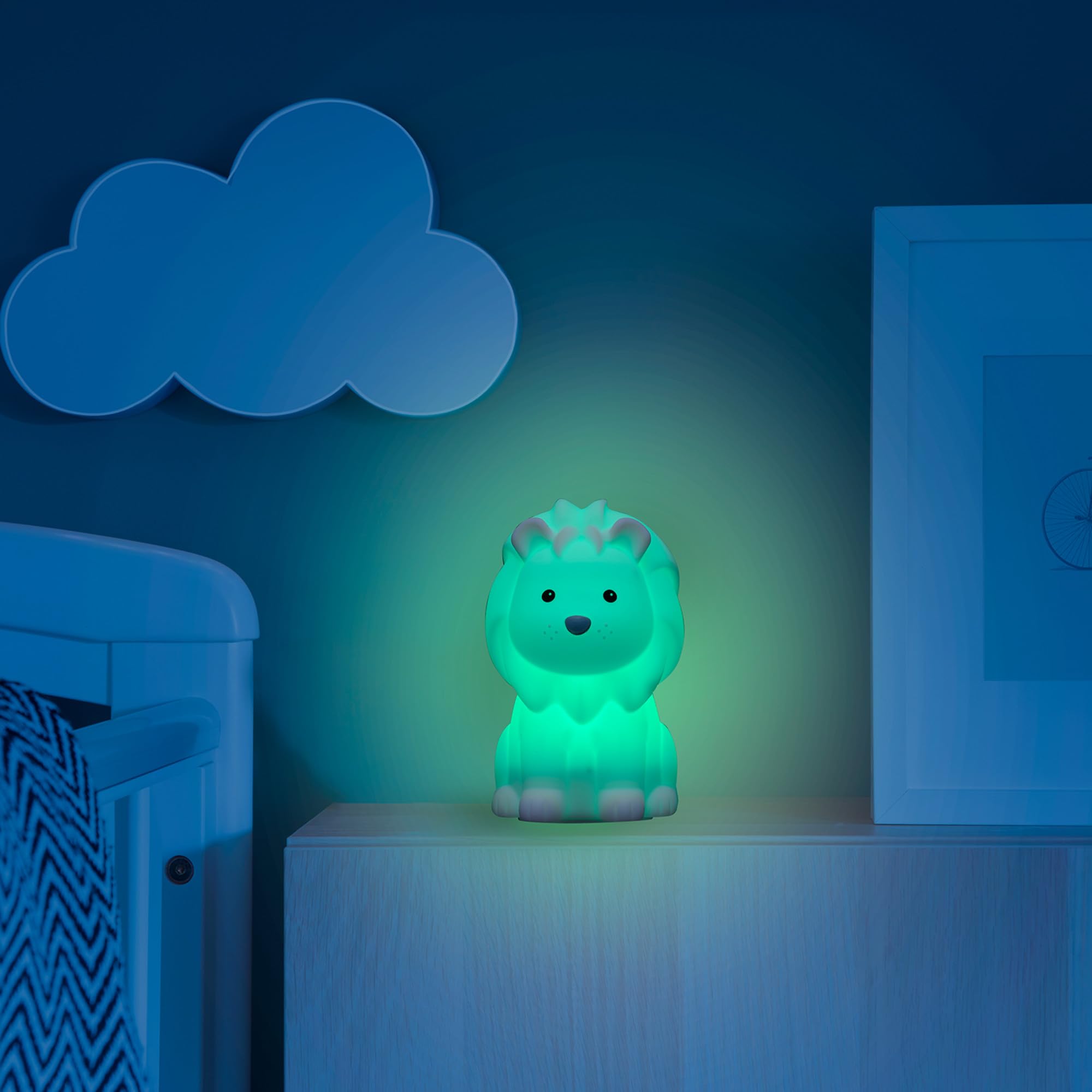 Globe Electric Lion Multicolor Changing Led Integrated Rechargeable Silicone Night Light, Table Lamp, Tap Light, White, Room Dec