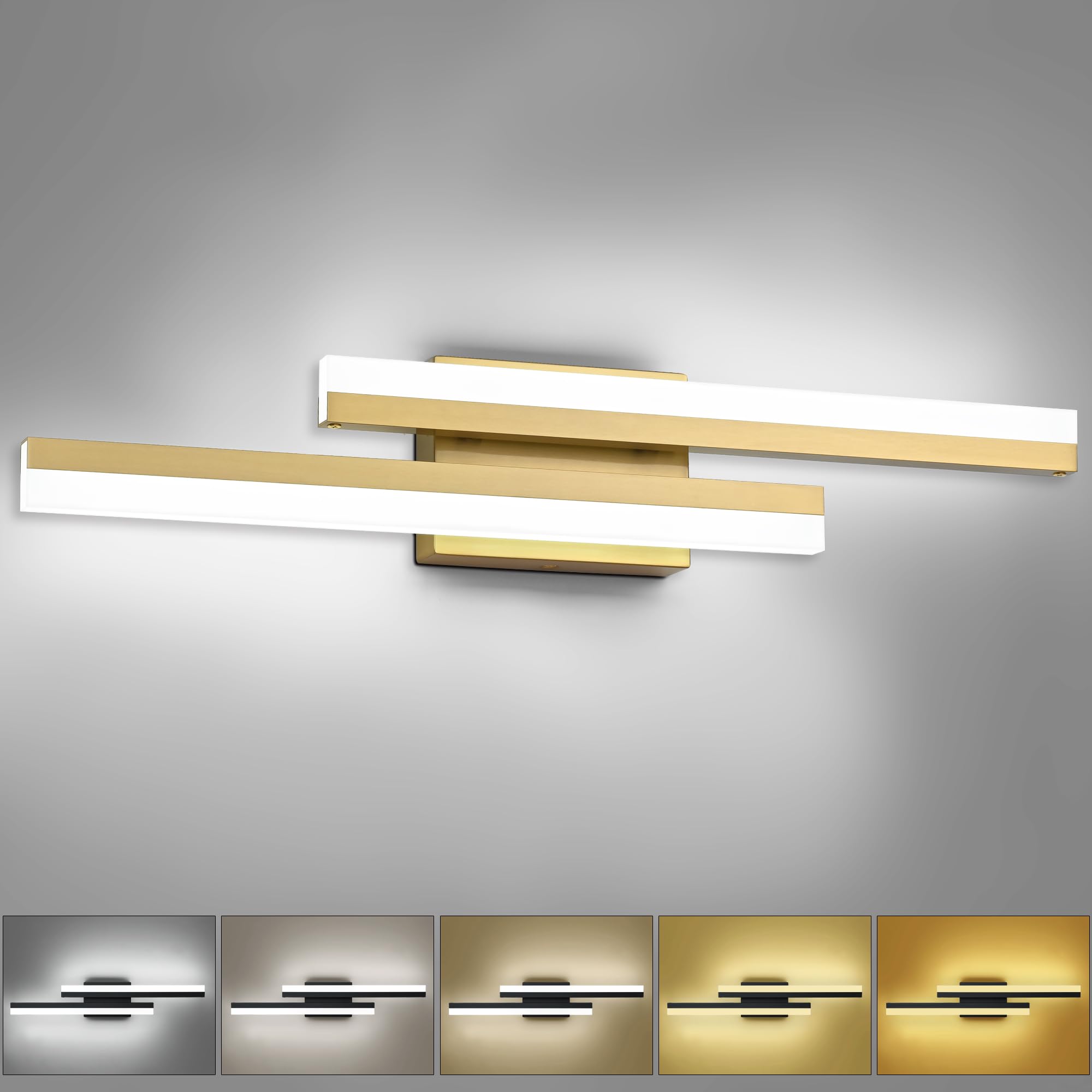 Presde Bathroom Vanity Light 5 Color Changeable 24Inch Bathroom Light Fixtures Over Mirror Gold Modern Led Vanity Wall Lighting