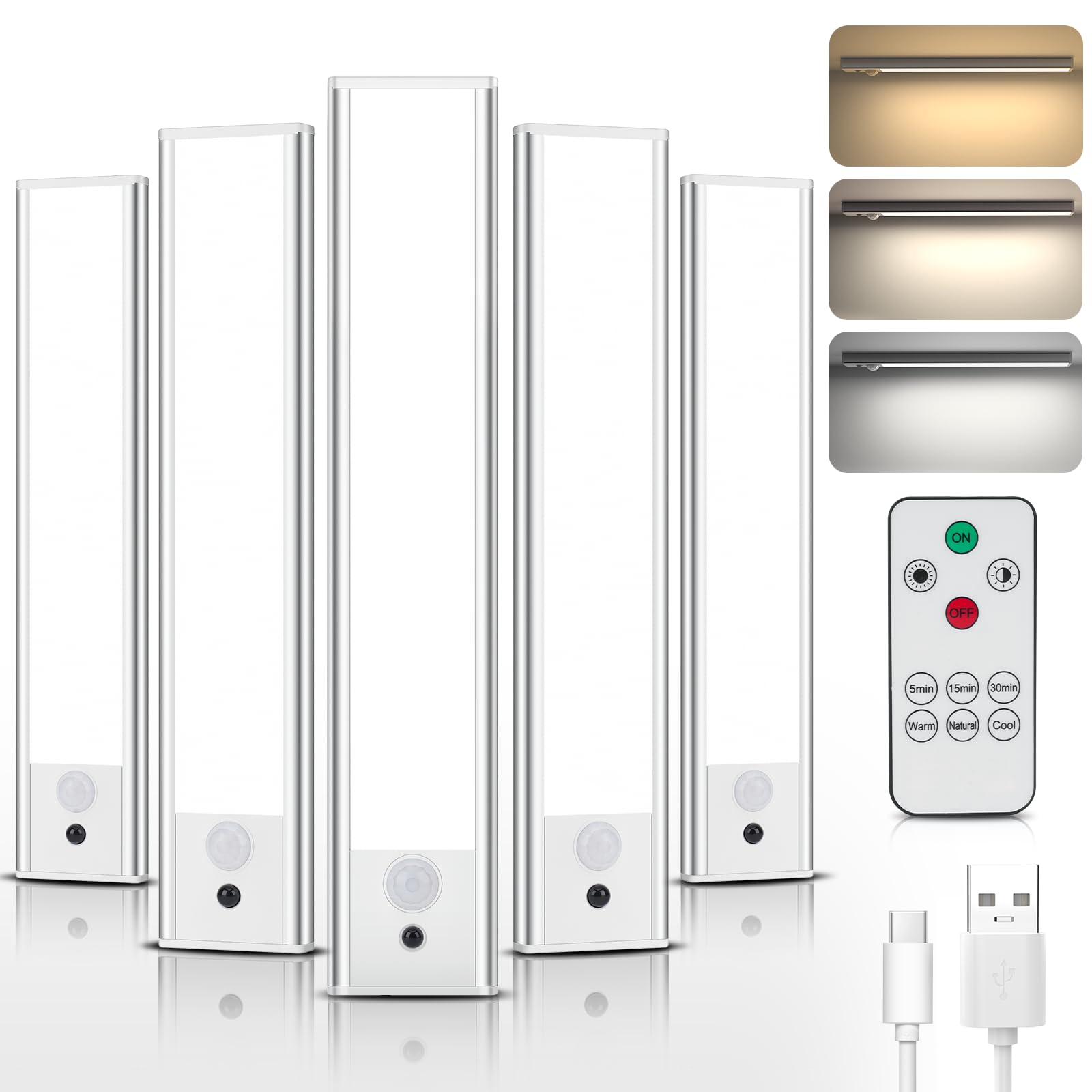 Dealgadgets Under Cabinet Led Motion Sensor Lights, 3 Color Temperatures, Usb-C Rechargeable, 8.07 Inch