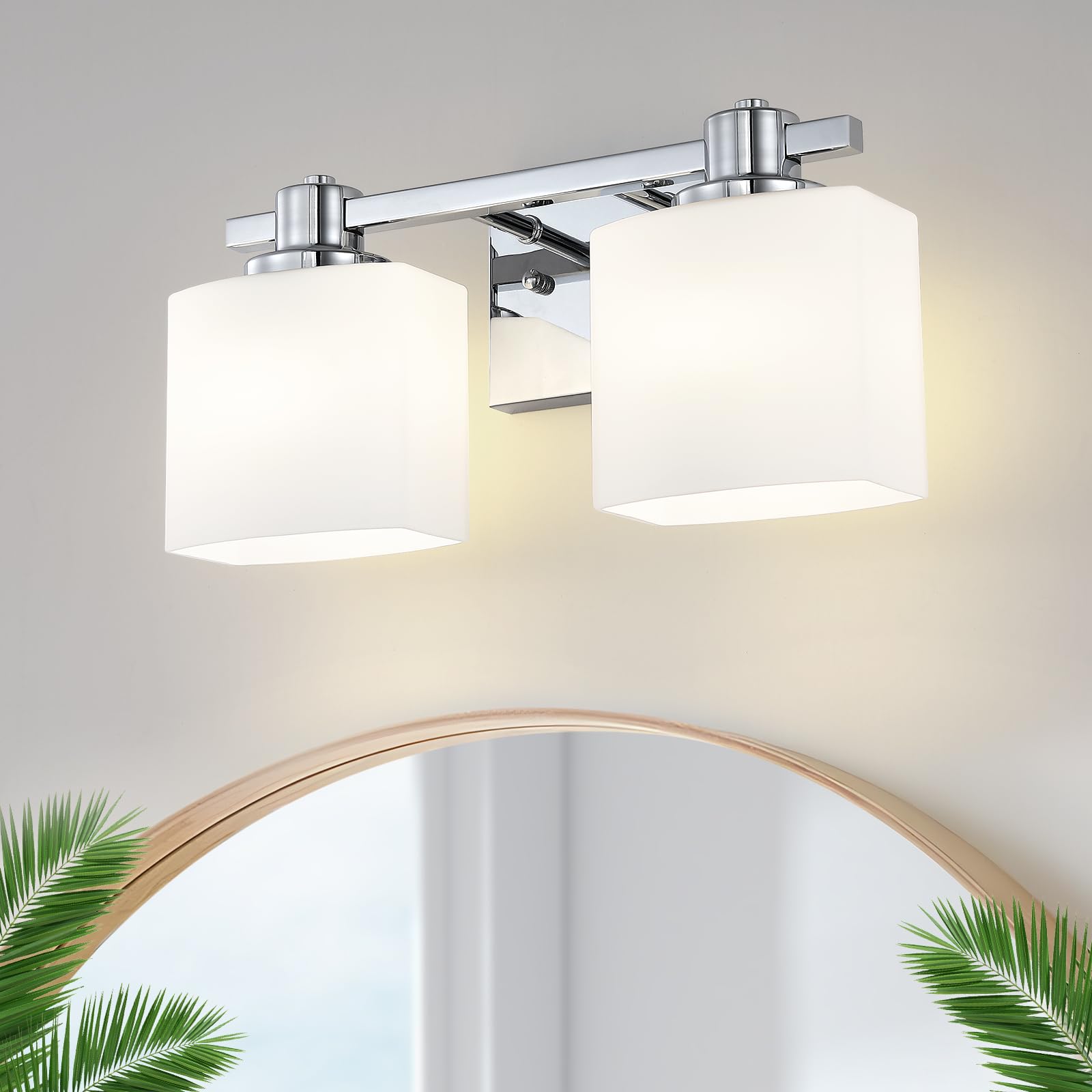 NEDYZOG 32 Inch Chrome Bathroom Light Fixtures Over Mirror 4 Light Bathroom Vanity Light Silver Modern Industrial Makeup Lighting Wall Sconce Shower Farmhouse Rustic Milk Glass Lamp Above Desk Sink