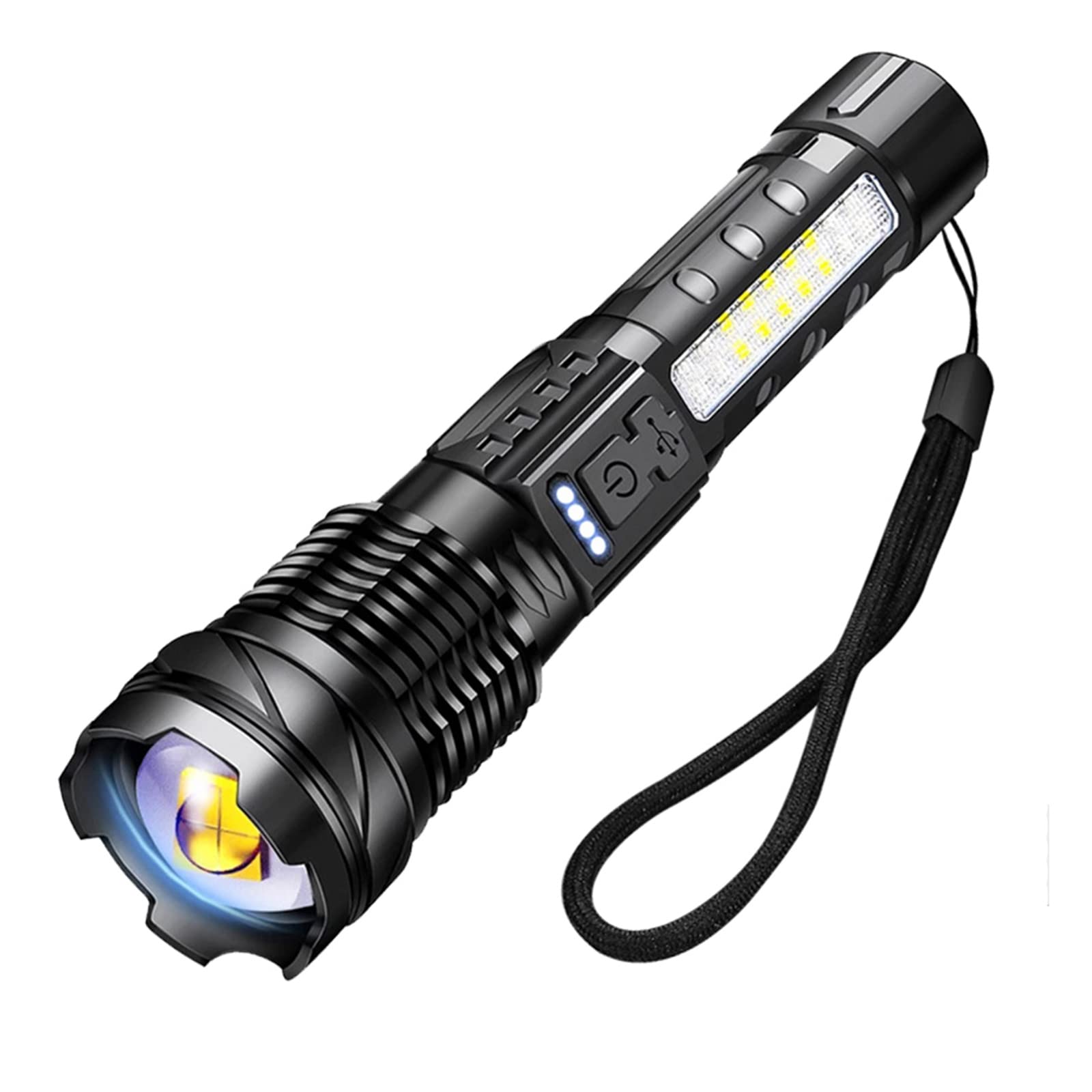 Hosonic A76 Rechargeable Flashlight - 20000 Lumens, 7 Modes, Cob Side Light, Aluminum, Gray, Handheld For Camping & Emergencies