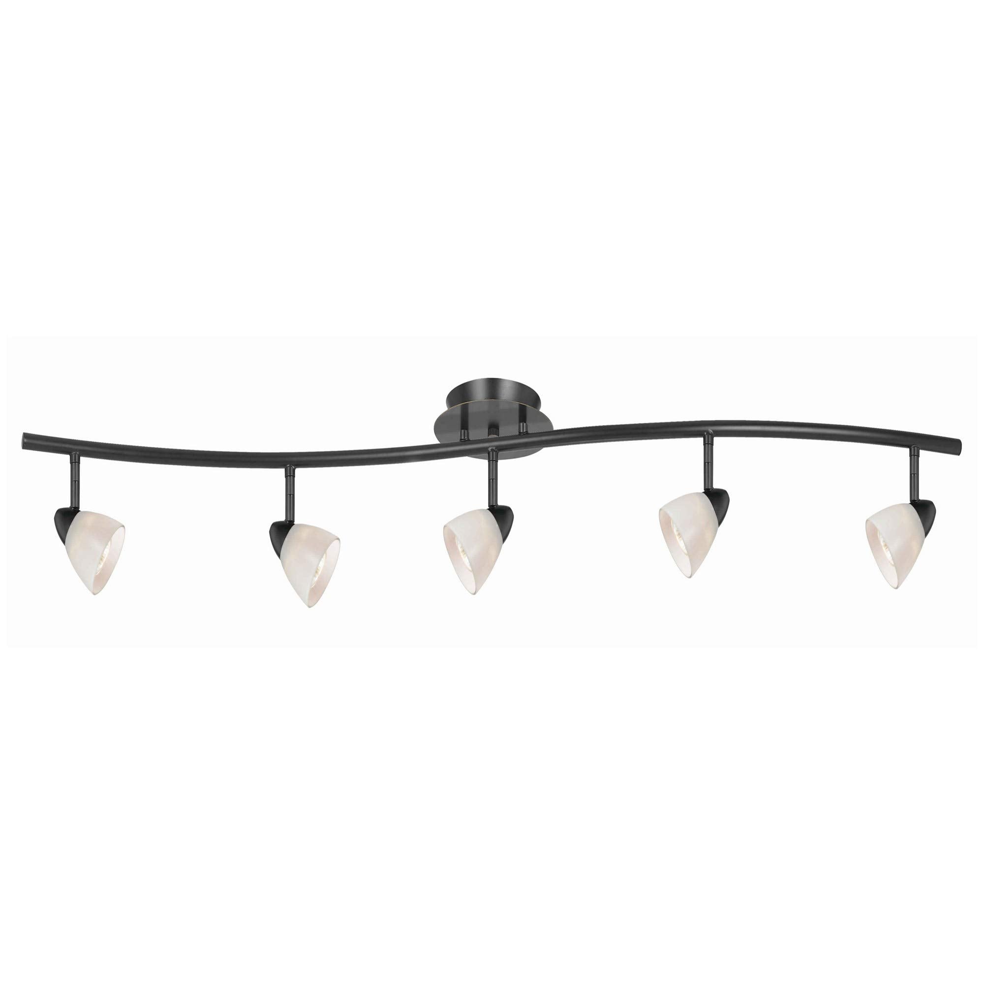 Benzara 5 Light Metal Track Light Fixture, Black and White, Model BM225647, Glass Shade