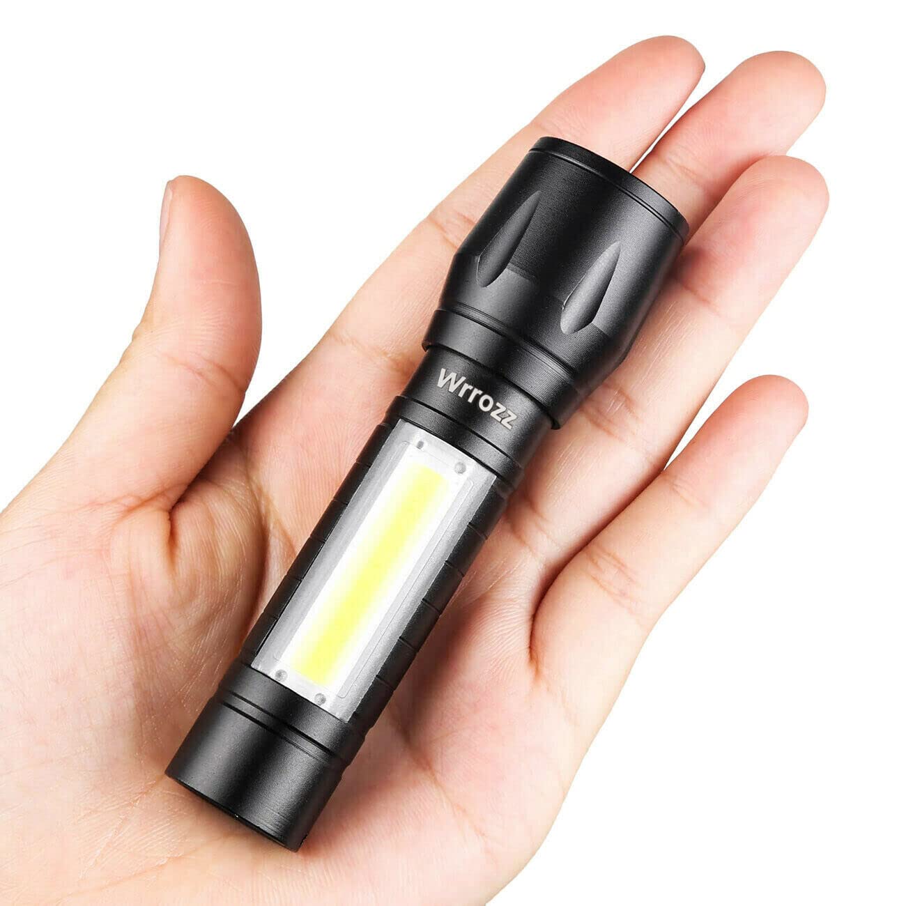 Wrrozz USB Rechargeable Mini LED Flashlight - Super Bright, Aluminum, Yellow, 2 Pack, Zoomable, Portable for Camping & Emergency