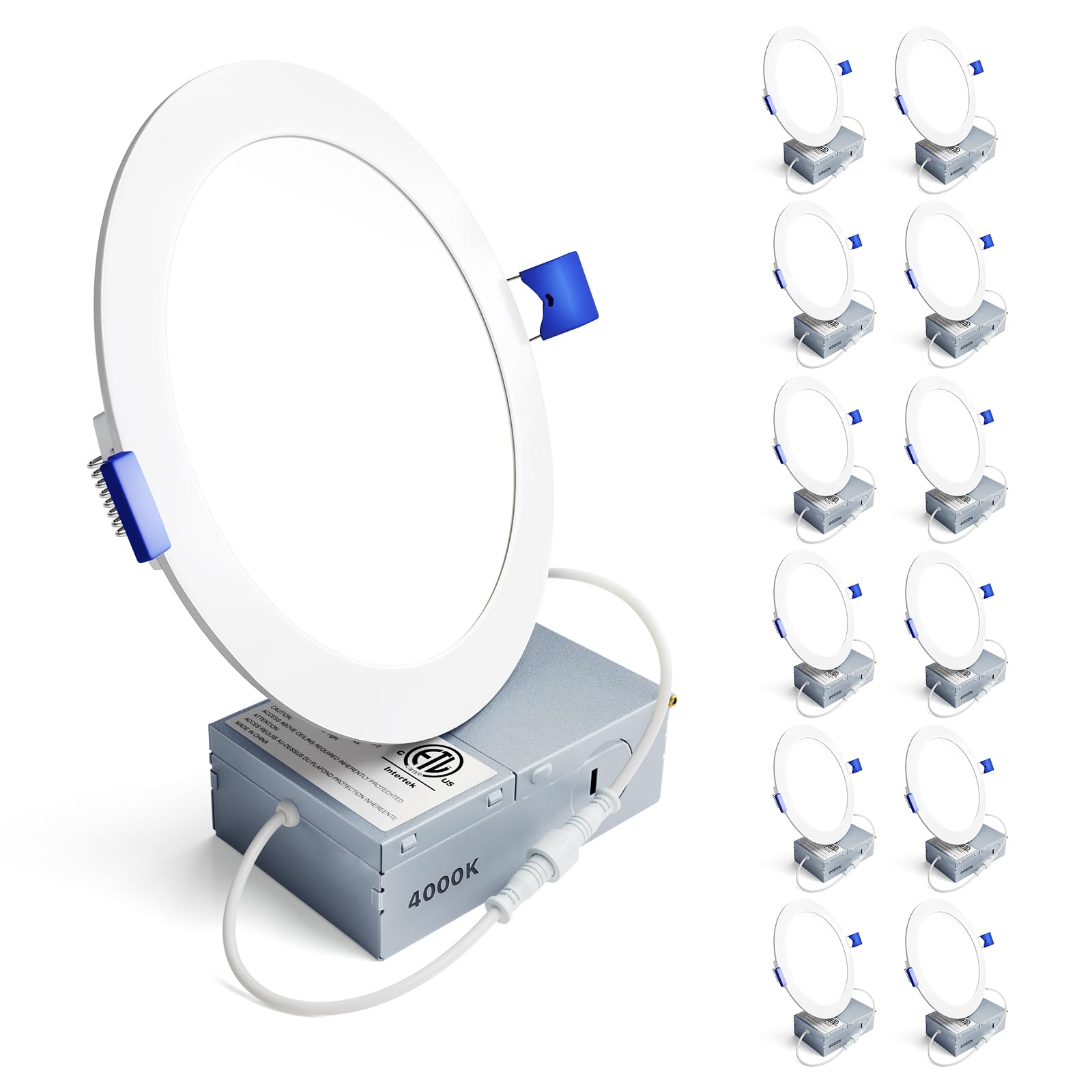 Ensenior 12 Pack 6 Inch Ultra-Thin Led Recessed Ceiling Light With Junction Box, 4000K Cool White, 12W 110W Eqv, Dimmable Can-Killer Downlight, 1050Lm High Brightness - Etl And Energy Star Certified