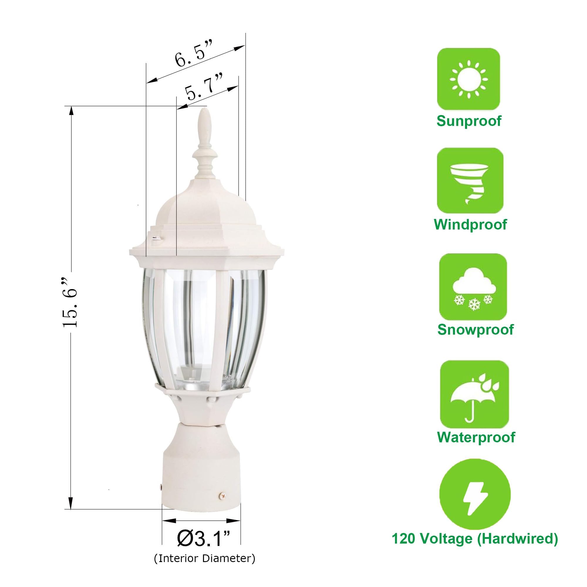 Lit-Path Led Outdoor Post Lighting Fixture, Pole Lantern, 9.5W 800 Lumens, 3000K Warm White, Aluminum Housing Plus Glass, Matte