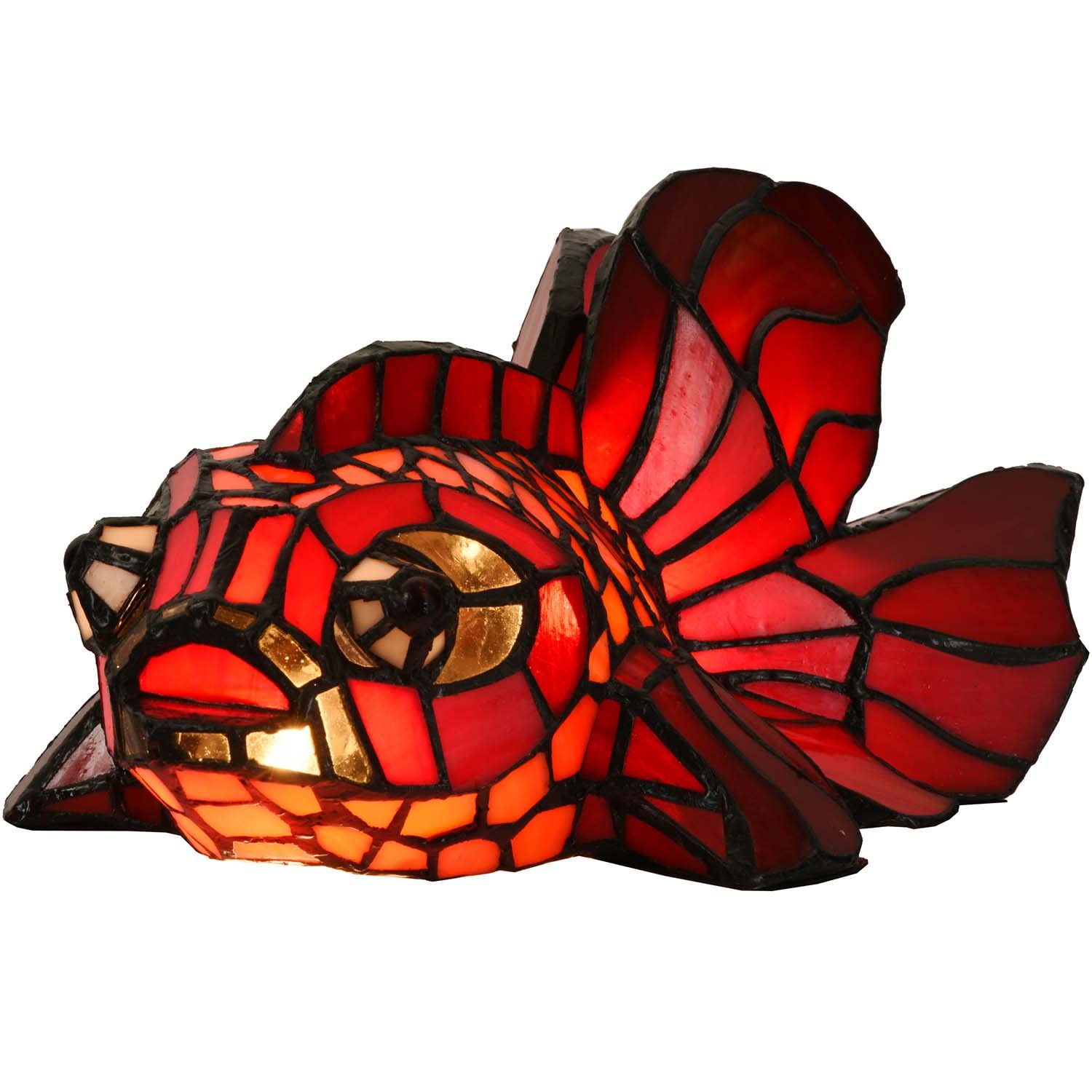 Bieye L10827 Red Telescope Fantail Goldfish Tiffany Style Stained Glass Table Lamp for Home D  cor