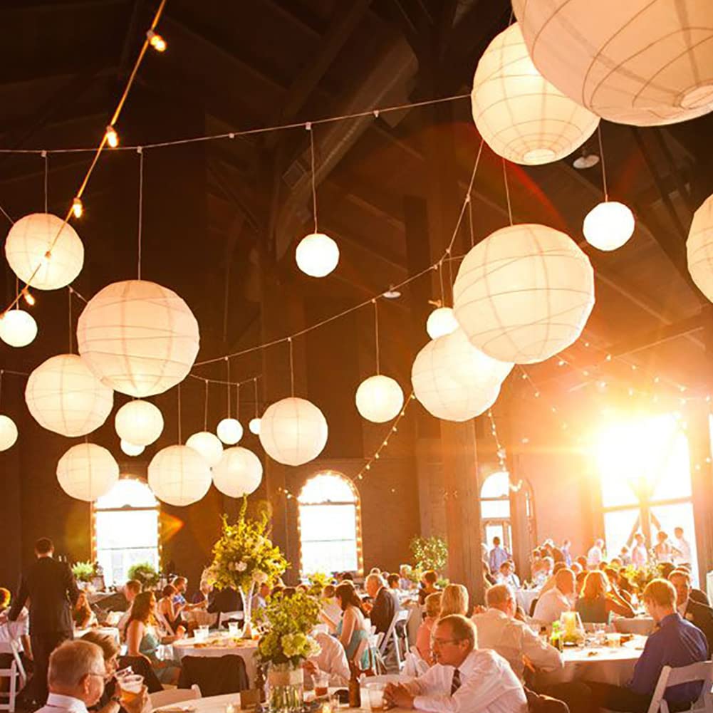 Yunxuan Paper Lanterns Decorative, White Hanging Round Chinese Lanterns With Lights For Wedding Anniversary Birthday Party 12 Le