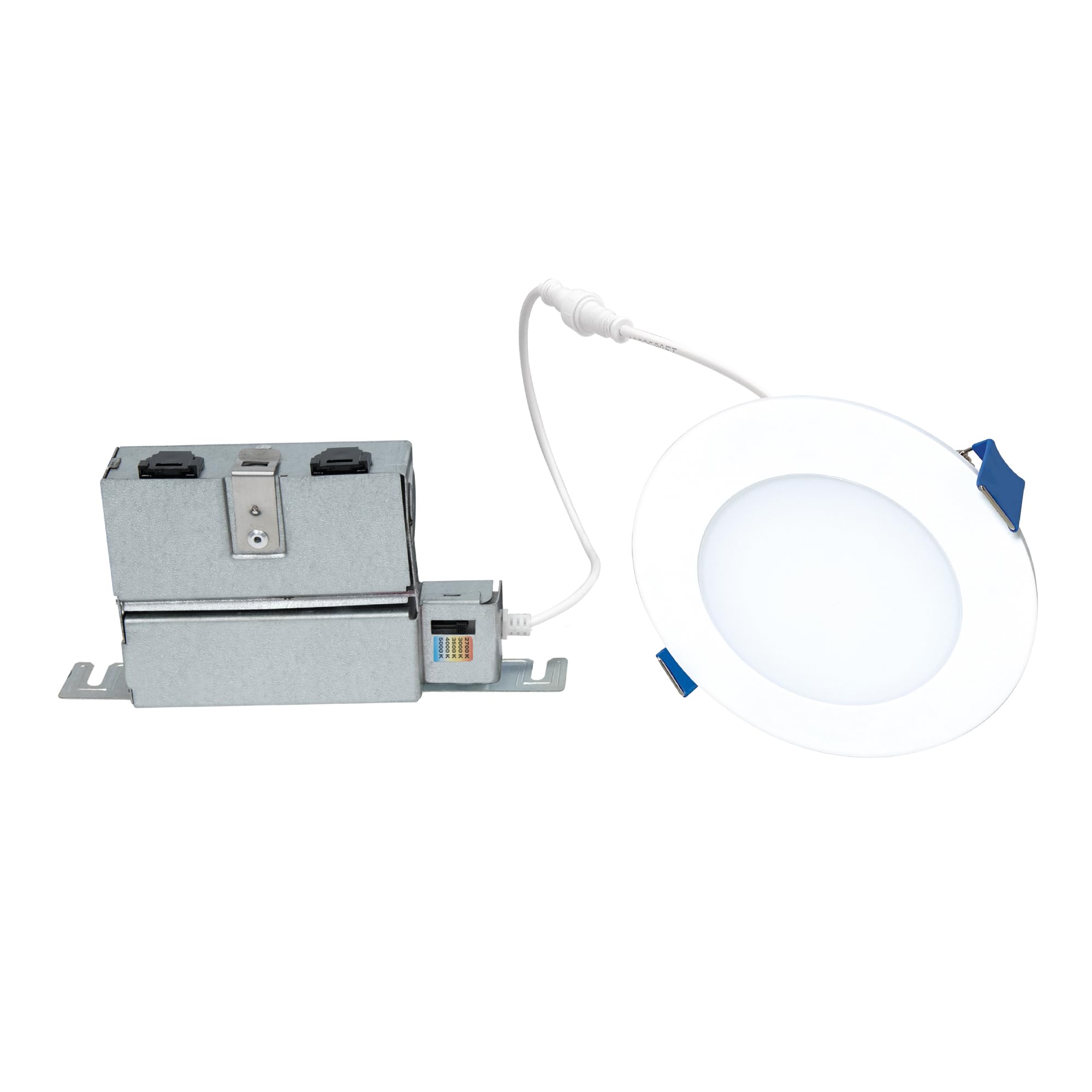 HALO Canless Recessed Downlight LED Kit 4 inch 5CCT with Remote Driver/Junction Box, Model HLBPH4069FS1EMWR, New Construction, White