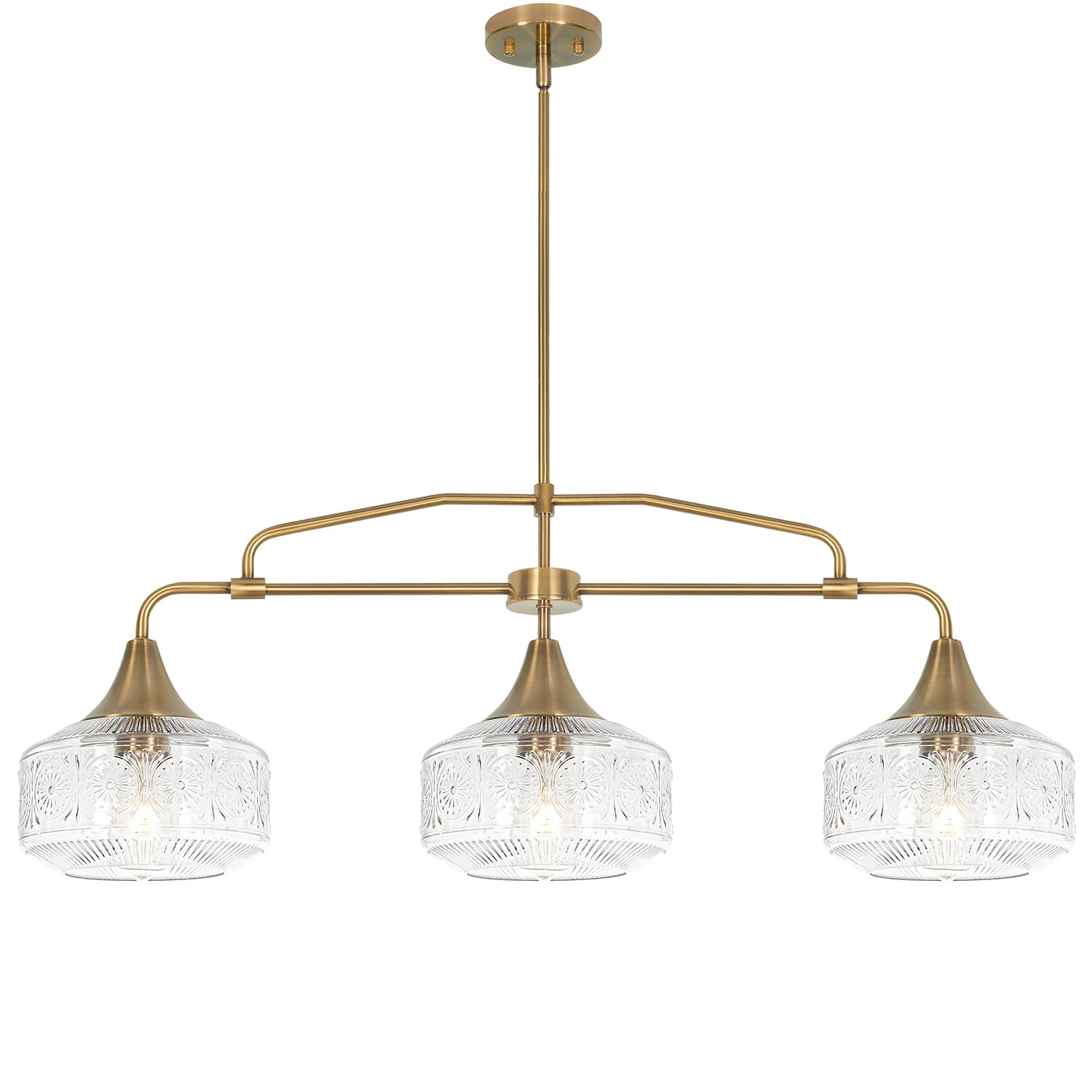Farmhouse 3-Light Adjustable Kitchen Island Lighting With Clear Glass Shades  Brass Gold Finish Pendant Lights For Dining Room Table  Industrial Island Lights Chandelier For Modern Home Decor