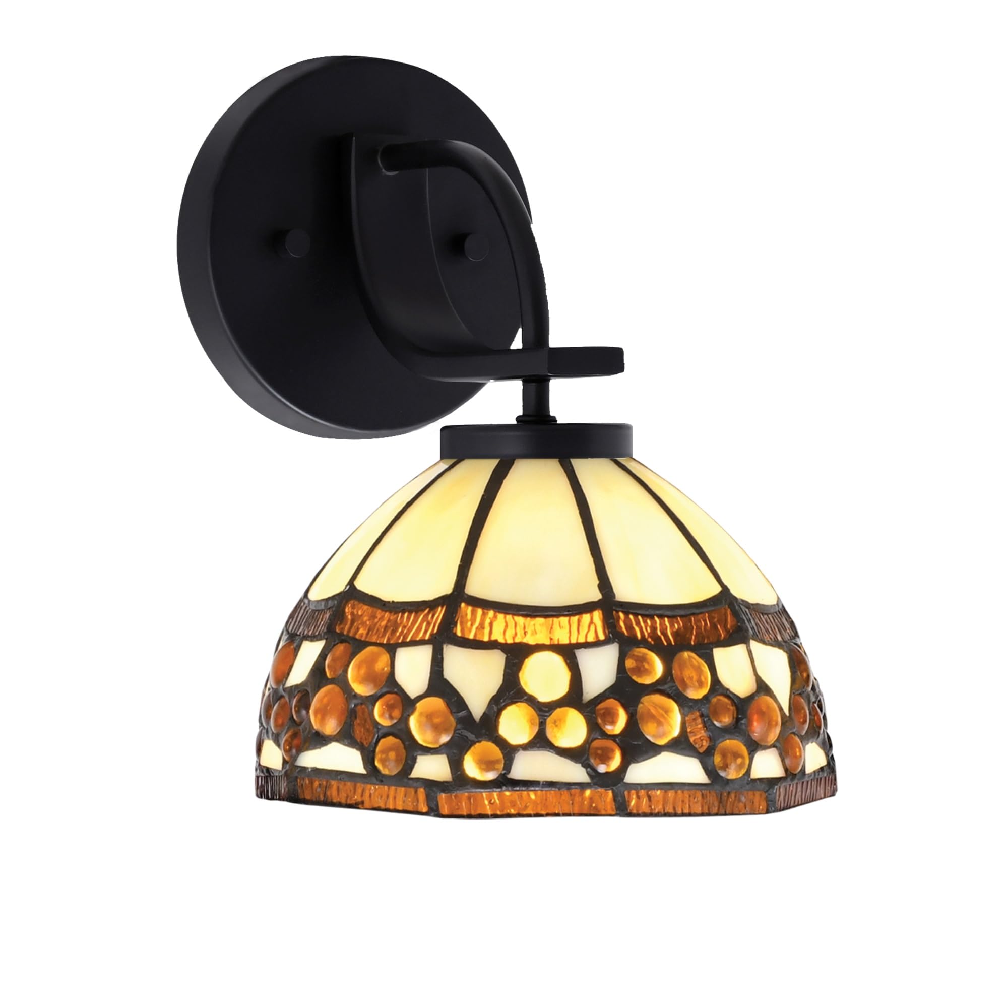Cavella 1 Light Wall Sconce Shown In Matte Black Finish With 7" Roman Jewel Art Glass