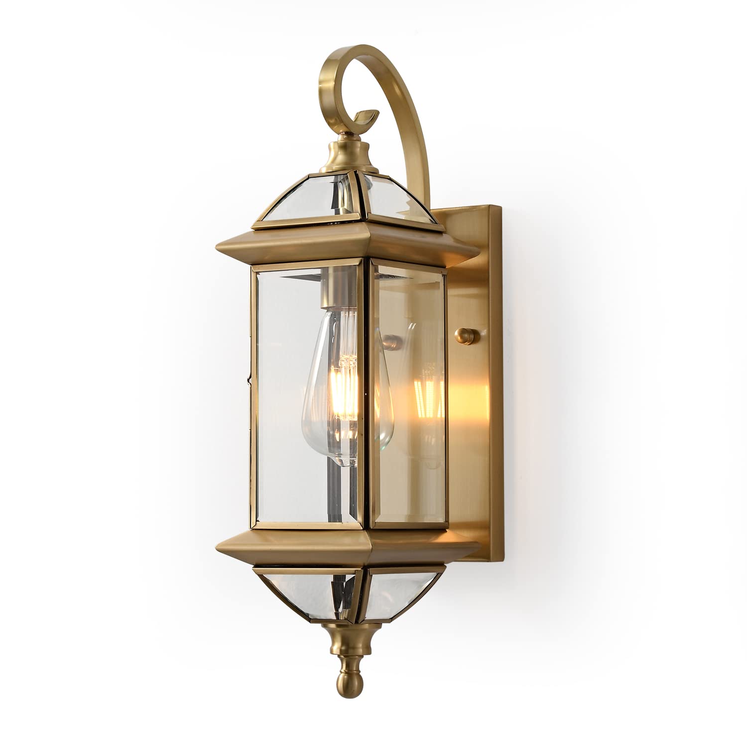 Milaii Outdoor Wall Light with Clear Glass Waterproof Exterior Light Fixtures Oil Rubbed Brass 18.5 inch Copper Wall Mount Light