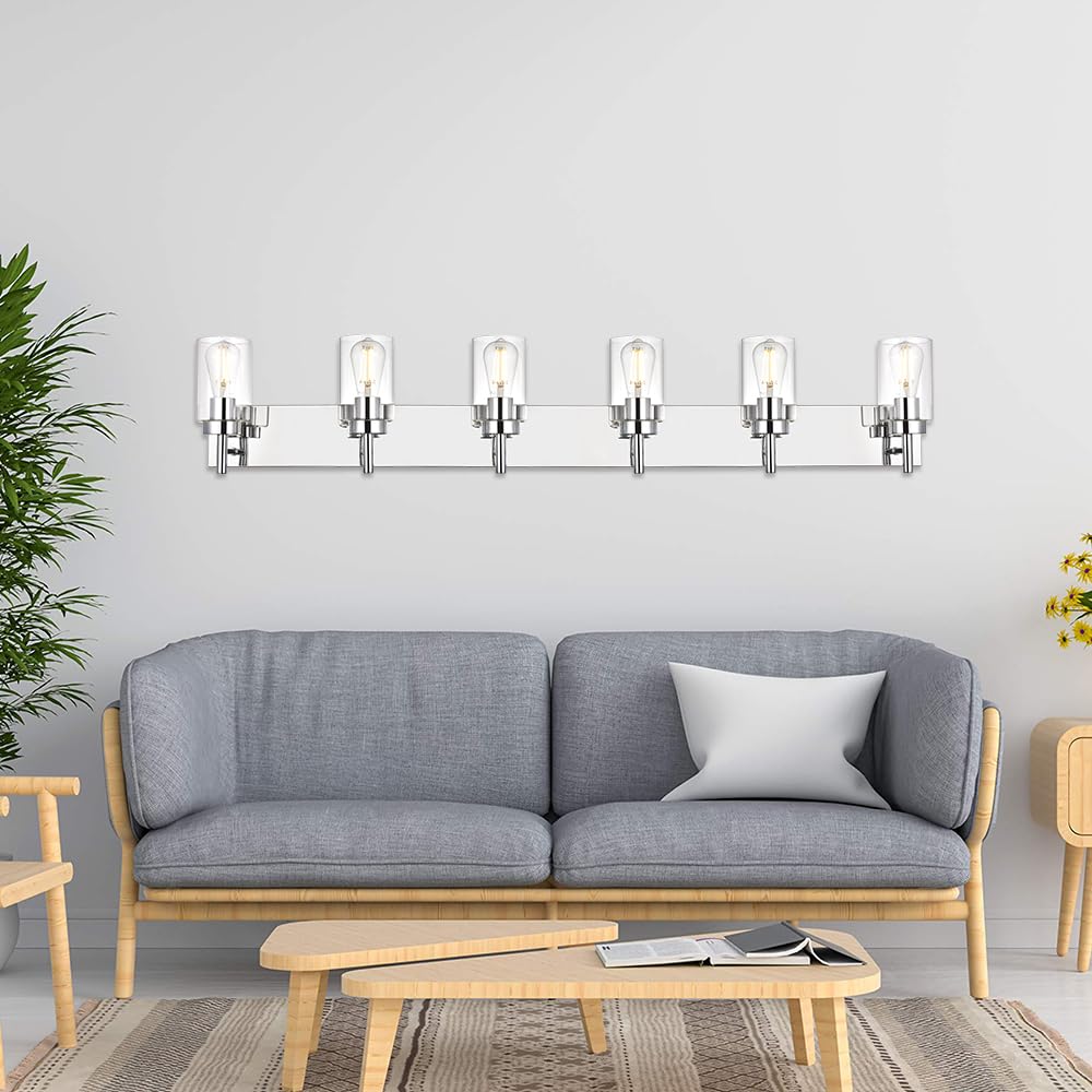 VINLUZ Bathroom Vanity Light Chrome Finished 6 Light Vintage Wall Sconces Model 1810-6W-18 with Clear Glass Shade