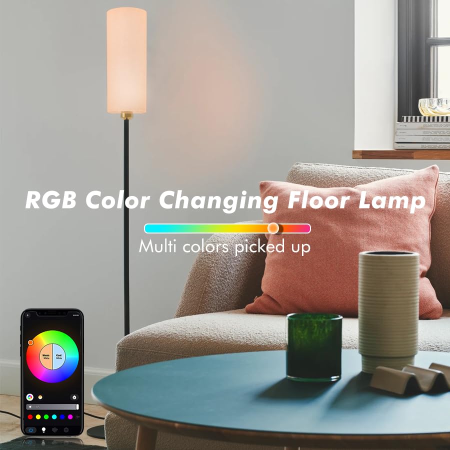YHW Smart Floor Lamp - Alexa & Google Compatible, RGB, Dimmable, 9.84x61 IN, Black, Modern Design for Living Room/Office/Nursery
