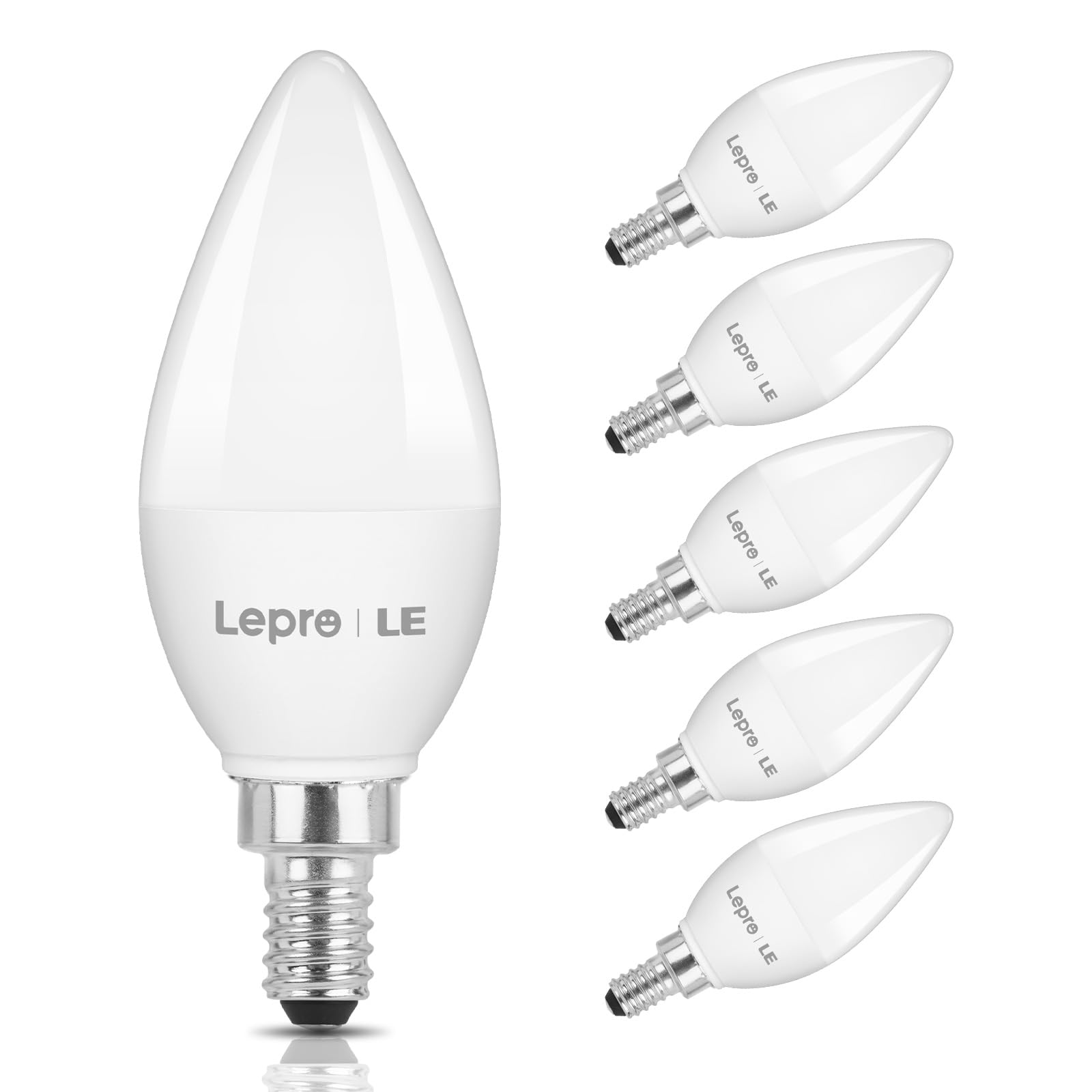 Lepro E12 Led Candelabra Light Bulbs, 5000 Kelvin Daylight White 5.5 Watt, 40 Watt Equivalent B11 C37 Ceiling Fan Bulb Chandelie