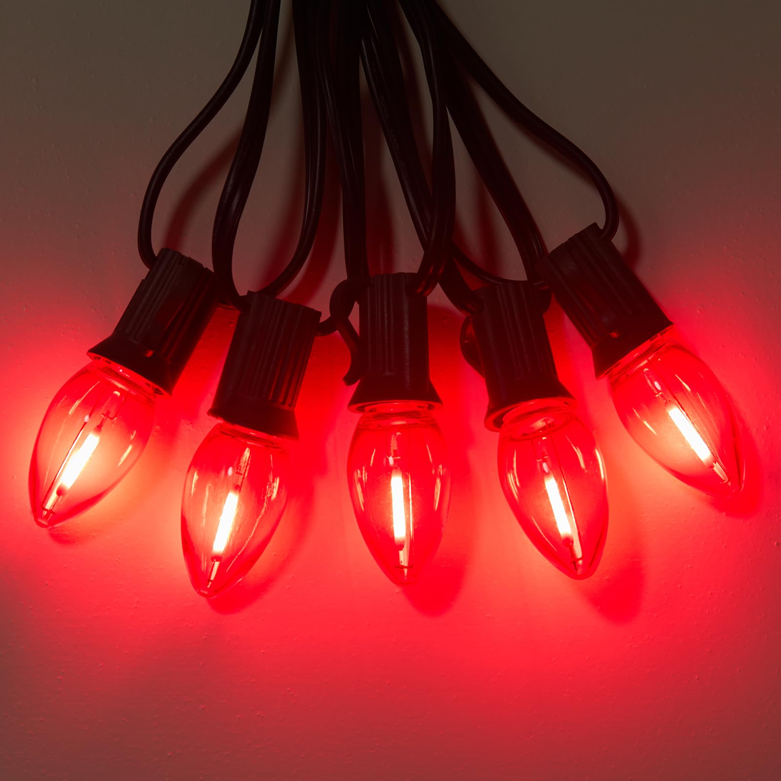 Brightown 50 Pack C7 Red Led Christmas Lights Bulb Replacement Light Bulbs For Christmas String Lights  E12 Candelabra Base  Commercial Grade Holiday Bulbs For Outdoor Indoor Decor Lighting