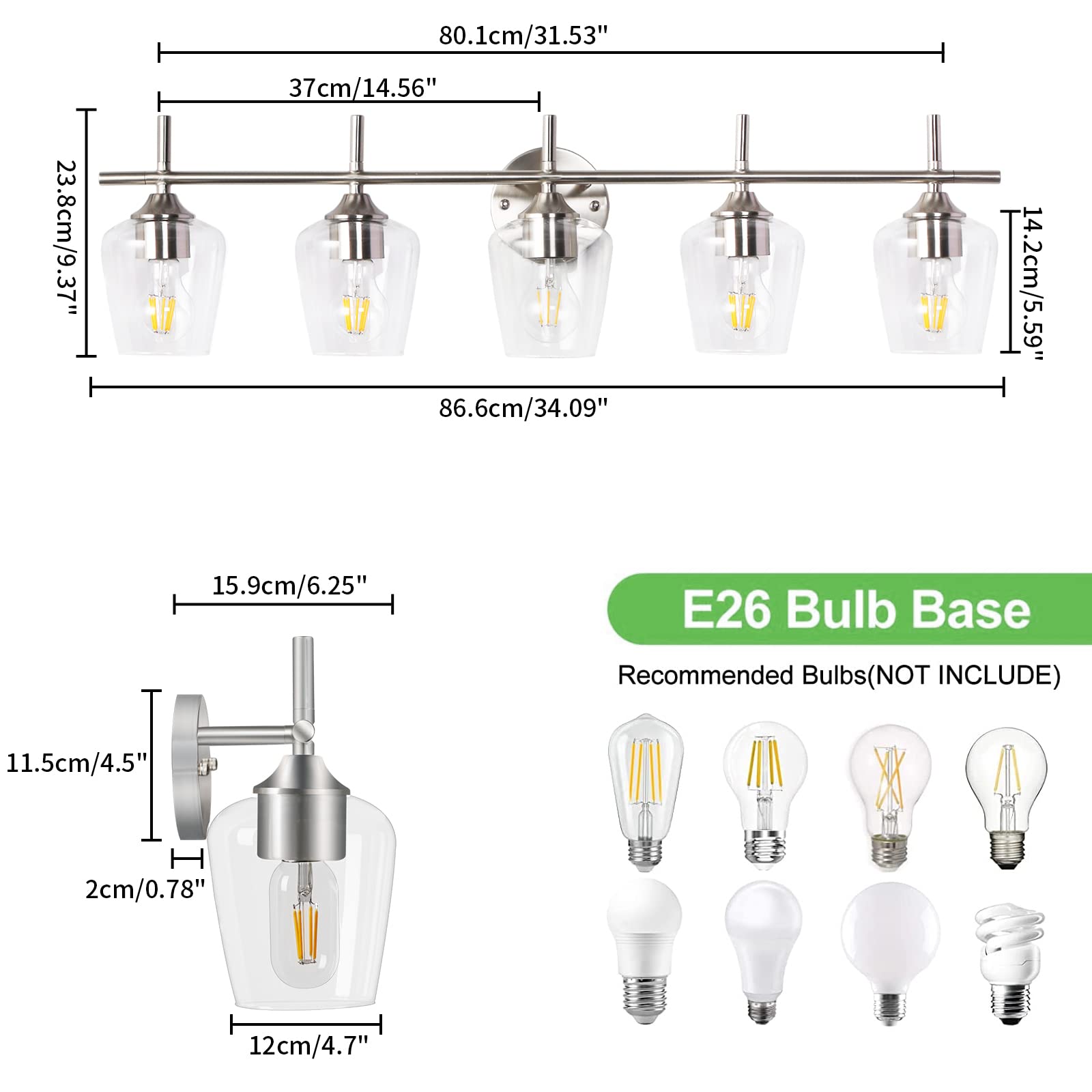 foucasal Bathroom Light Fixtures 5-Light Brushed Nickel Vanity Light, Modern Metal Wall Lights, Model ULB0046H-5SHANIE