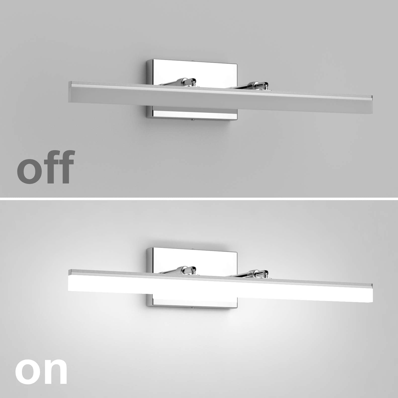 Aipsun 24" Modern LED Vanity Light Fixture, Chrome Stainless Steel, Model 6480, Adjustable Bathroom Lighting Over Mirror, 5500K