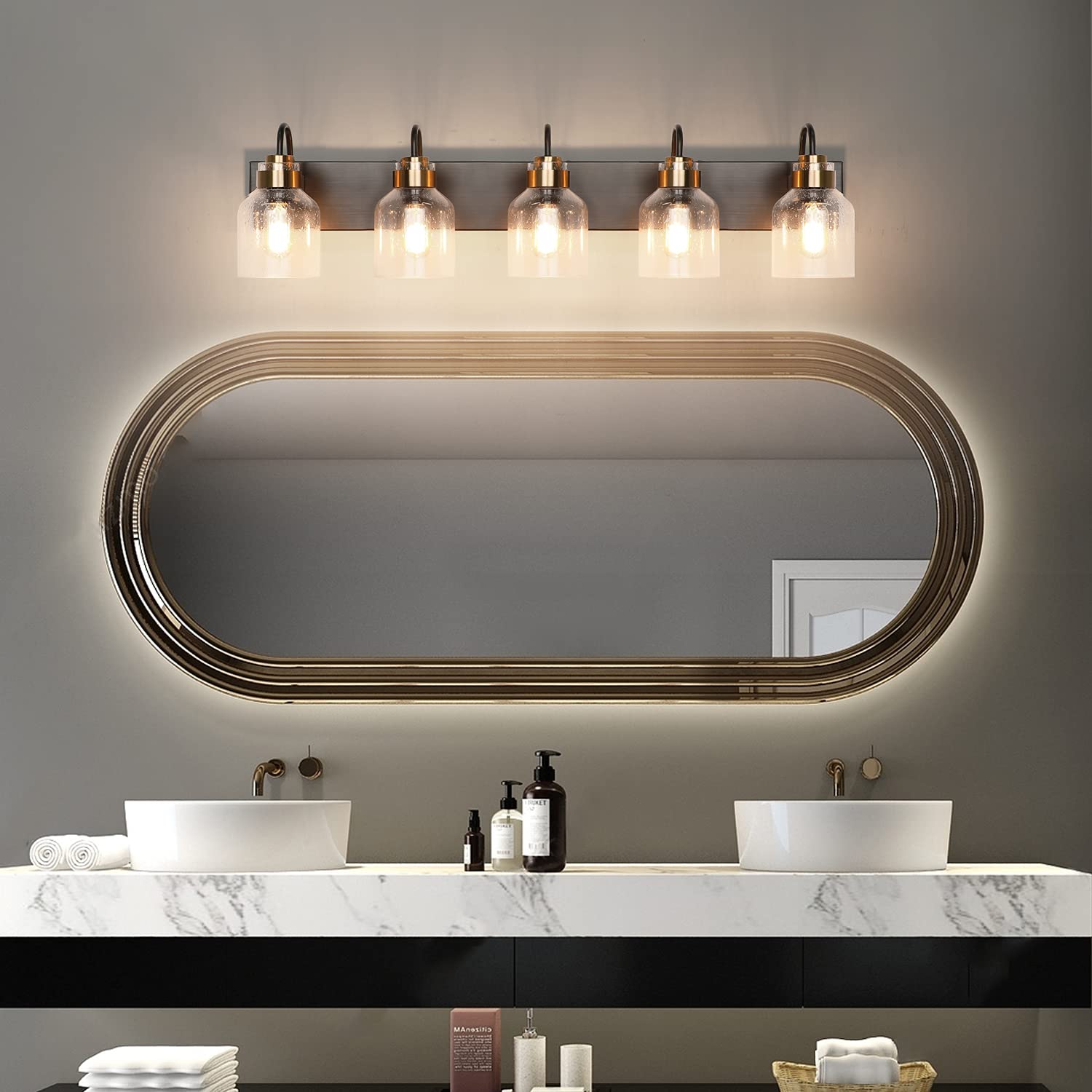 PRESDE Vintage Bathroom Vanity Light Fixture 5-Light Oil Rubbed Bronze Glass
