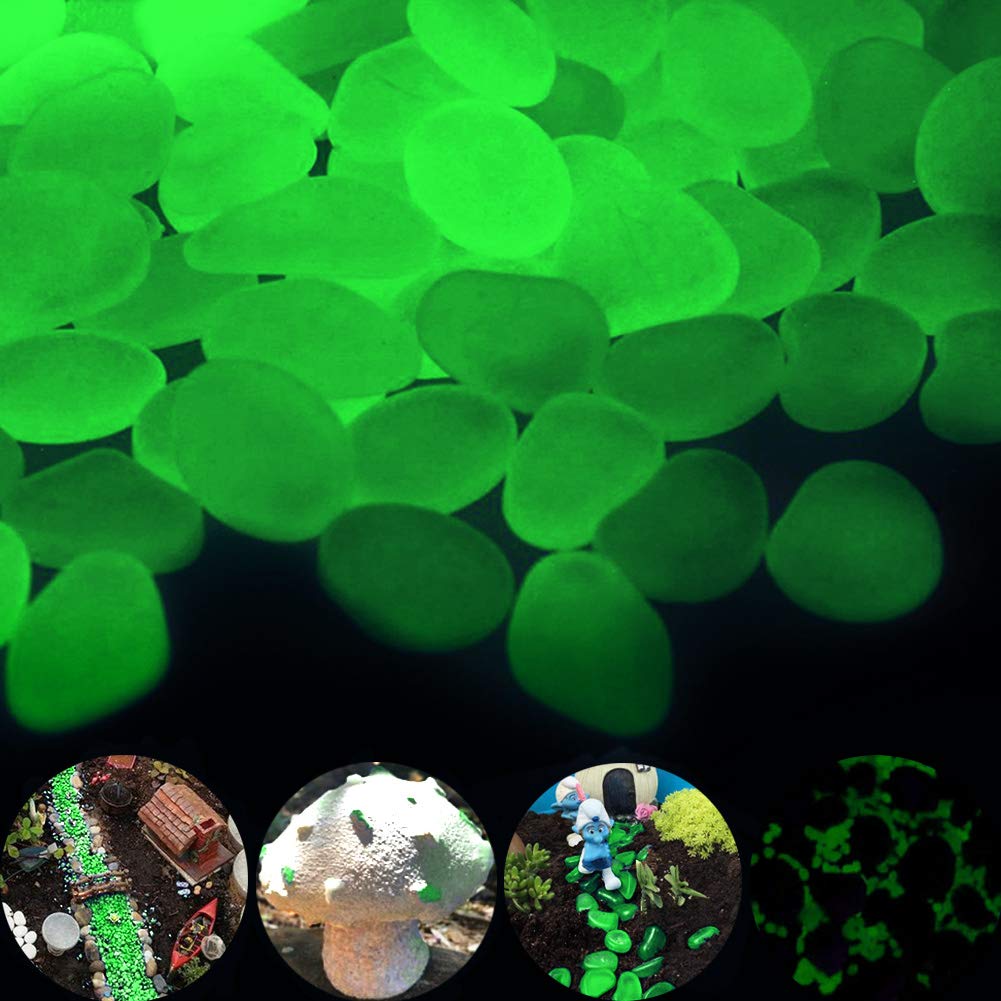 Glocarnival Glow Pebbles Green, 480 Pcs Green Glowing Rocks For Outdoor Decor, Garden Lawn Yard, Aquarium, Walkway, Fish Tank, P