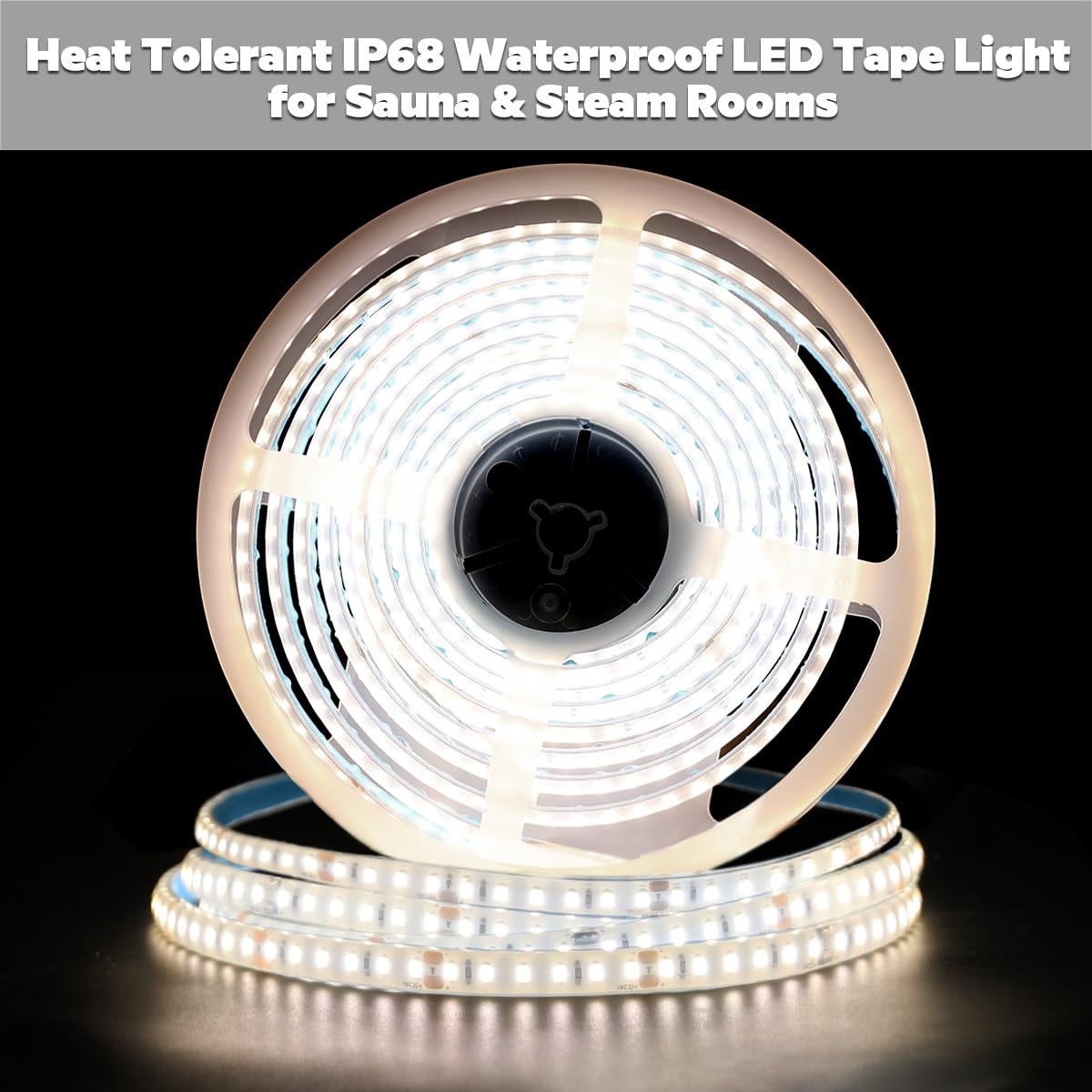 SLL HUT Sauna LED Strip Lights, 5m Heat Resistant, 4000K Natural White, IP68 Waterproof, Model FSLSAUNA-24V-120DW10