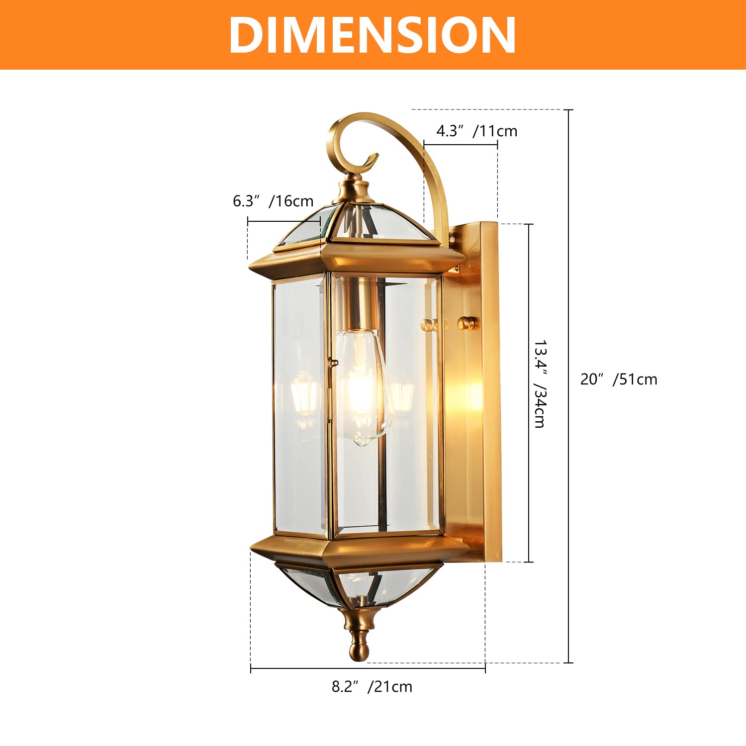 Milaii Copper Exterior Wall Light 20&quot; H Outdoor Light Fixture Waterproof Wall Sconce Oil Rubbed Brass Porch Light With Clear Glass Lantern Wall Mount Lights For House Garage Patio Aisle