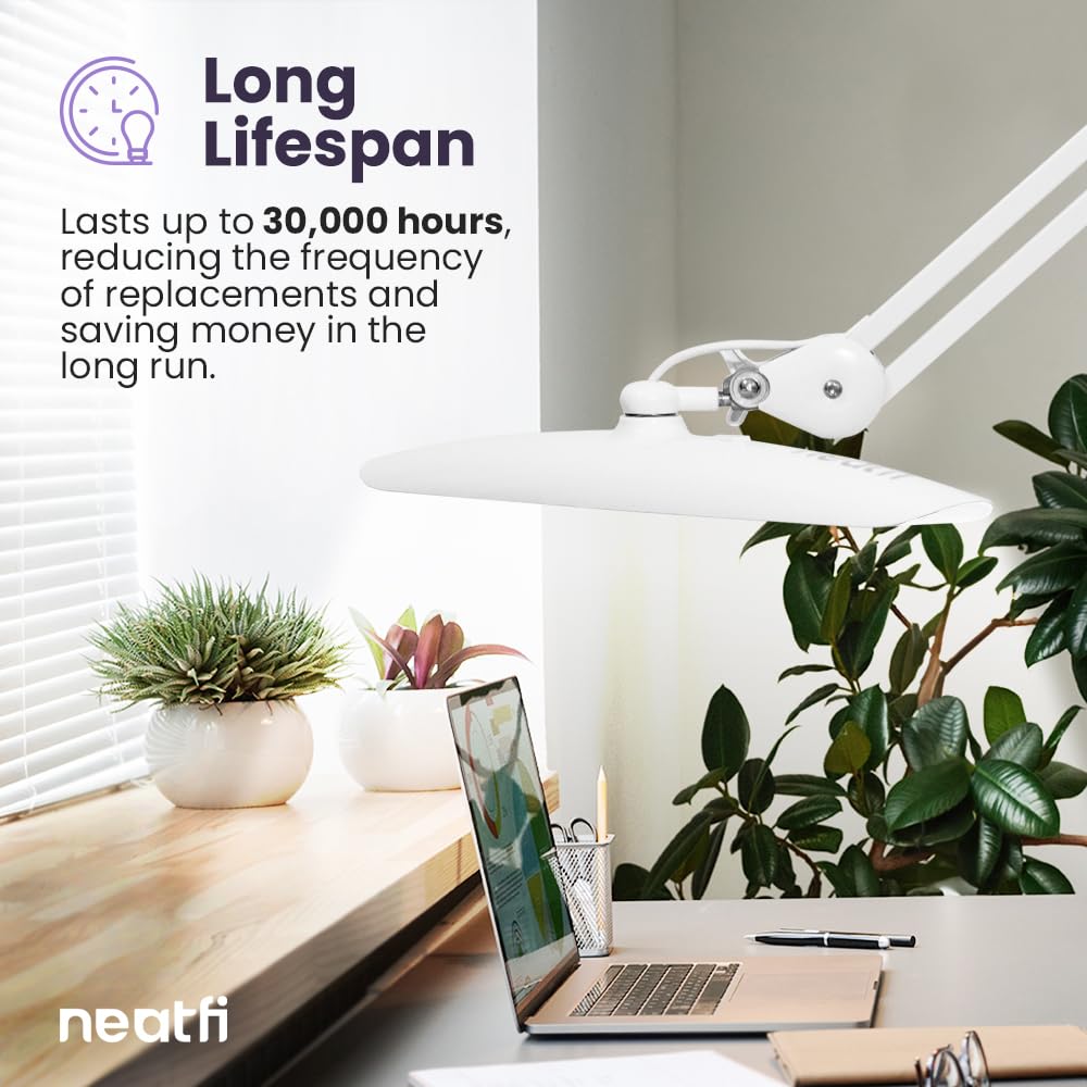 Neatfi XL LED Task Lamp, 2200 Lumens, 24W, Dimmable, 4 Level Brightness, White, Model 9501LED-TS1-AH