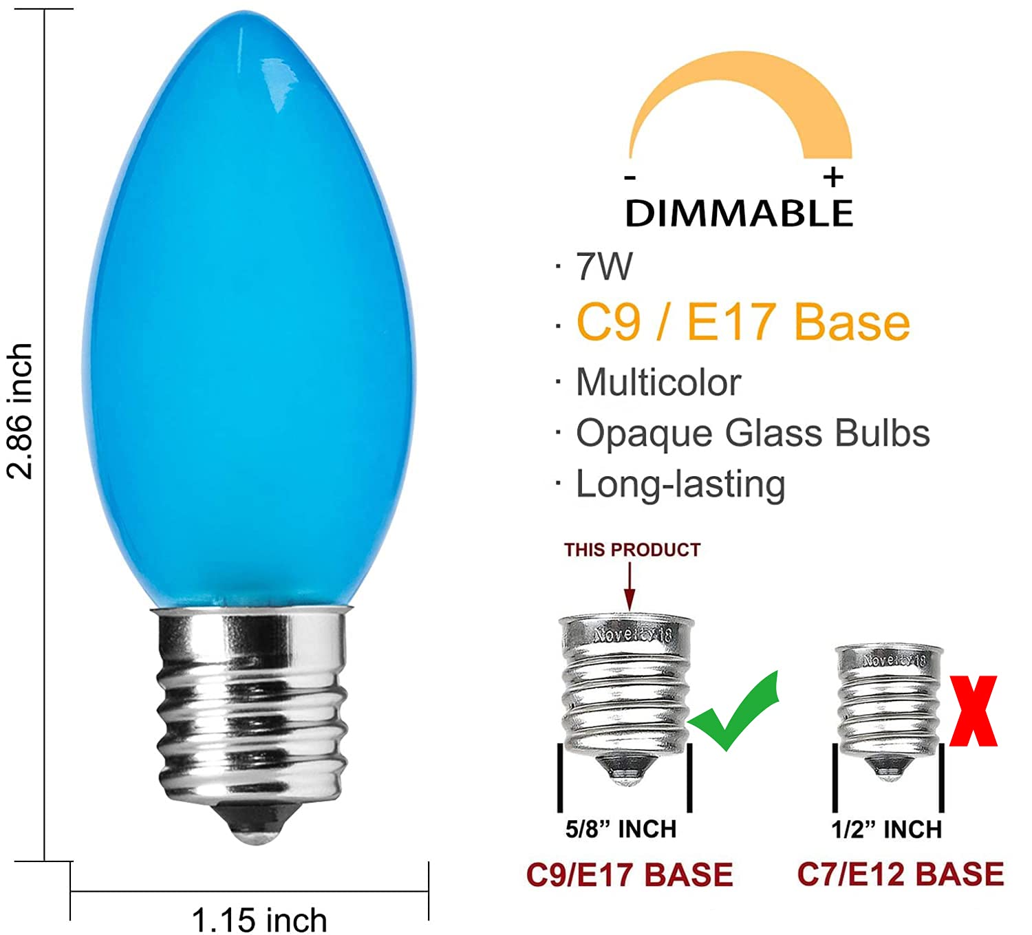 Doratale 25 Pack C9 Multicolor Christmas Light Bulbs, C9 Multicolor Ceramic Replacement Bulbs For Christmas String Lights, E17 I
