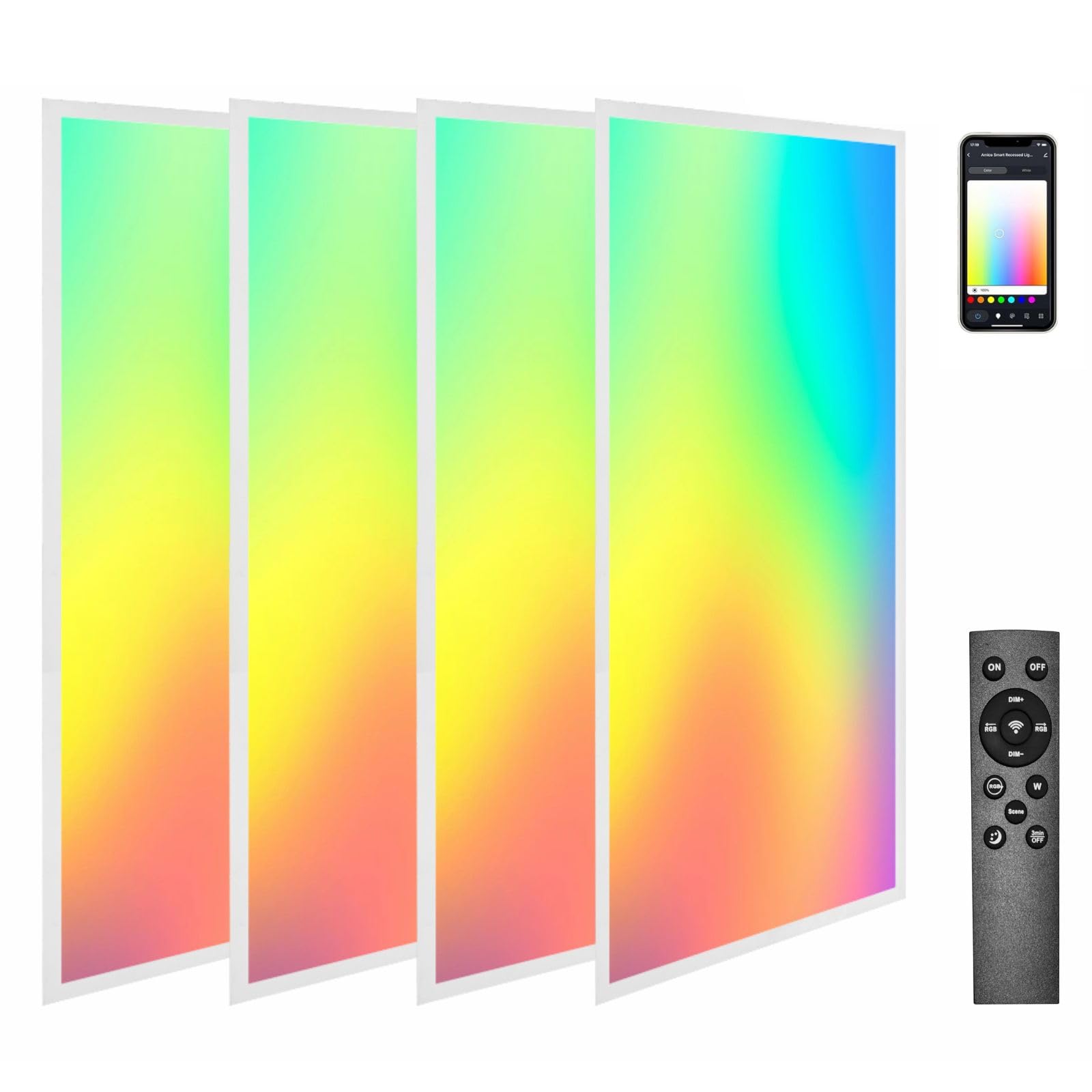 2X4 Ft Led Rgbw 5000K Multicolor Flat Panel Light Remote & App Controlled 60W 6600Lm Color Changing Led Panel Light Smart Wi-Fi 