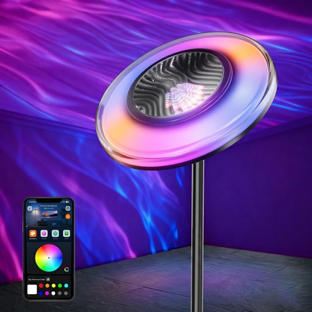 Arsoma Smart Floor Lamp for Living Room, 66.8 RGB+WW Ripple Projector Floor Lamp for Bedroom, 3-in-1 LED Floor Lamp with RGB+IC 