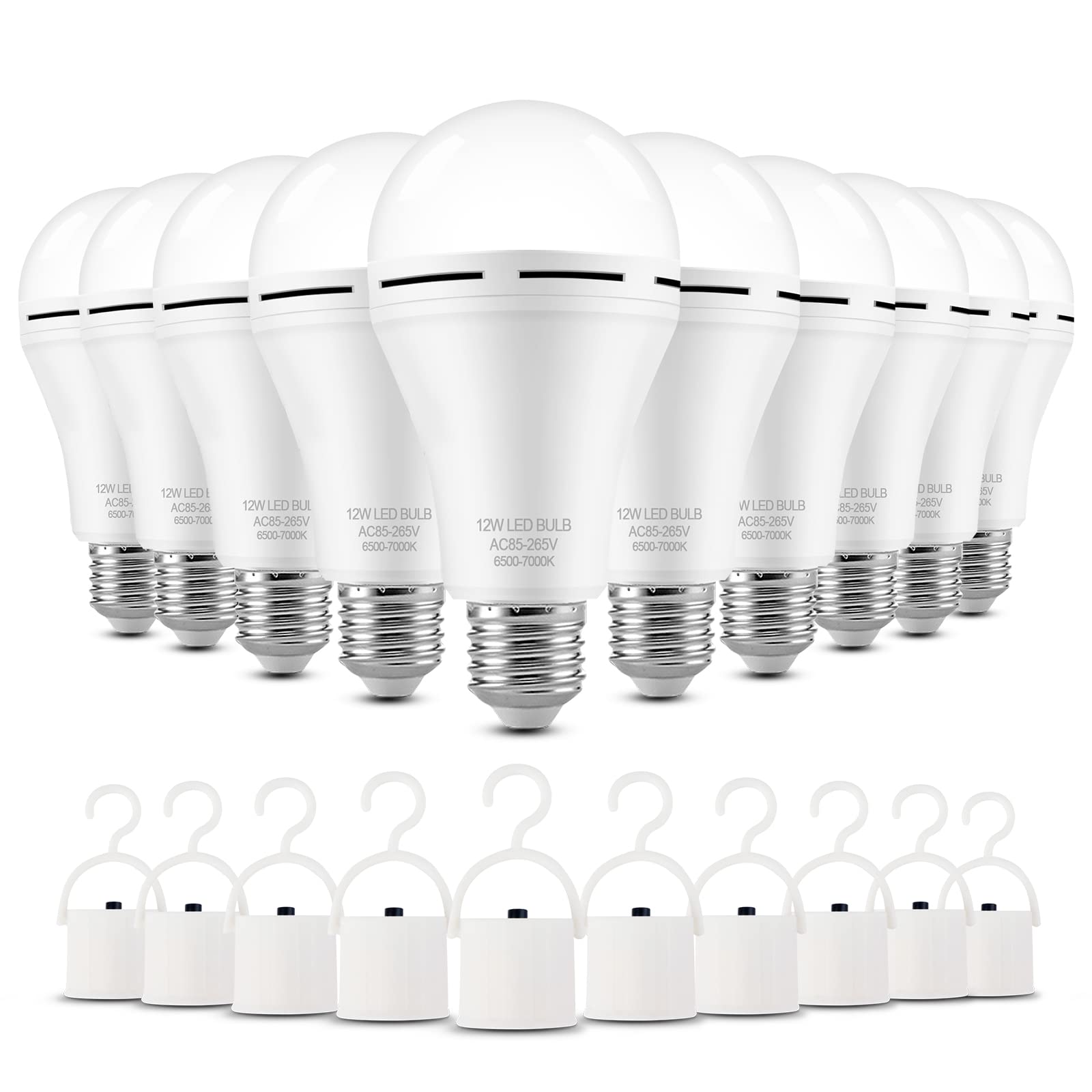 Moslian Rechargeable Light Bulbs 10 Pack Emergency Light Bulbs For Power Outage Hurricane Camping Battery Powered Light Bulb 12W