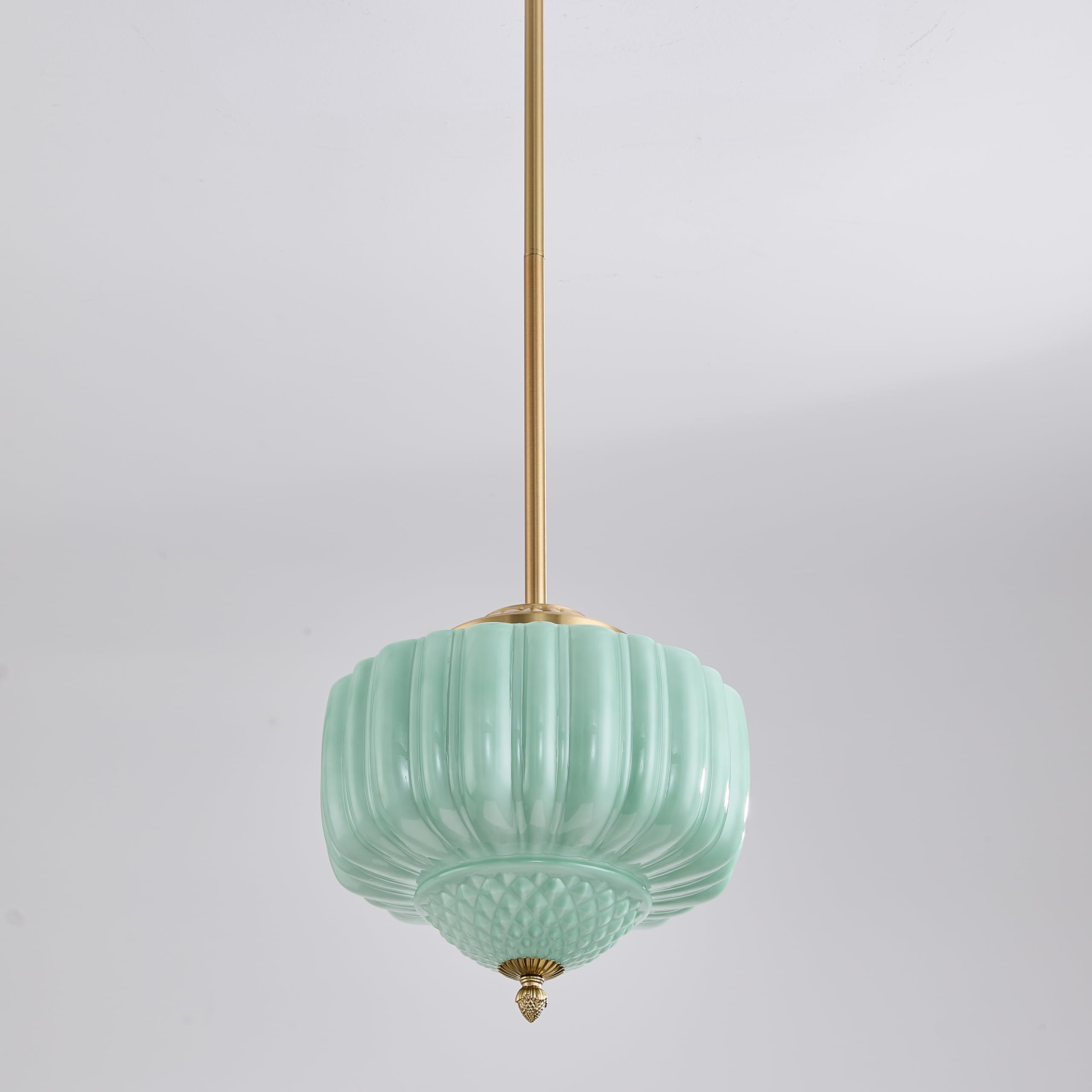 FCTWAKS Schoolhouse Pendant Light, 12" Mint Green Glass Shade, Mid Century Modern Ceiling Fixture for Kitchen Island & Dining Room