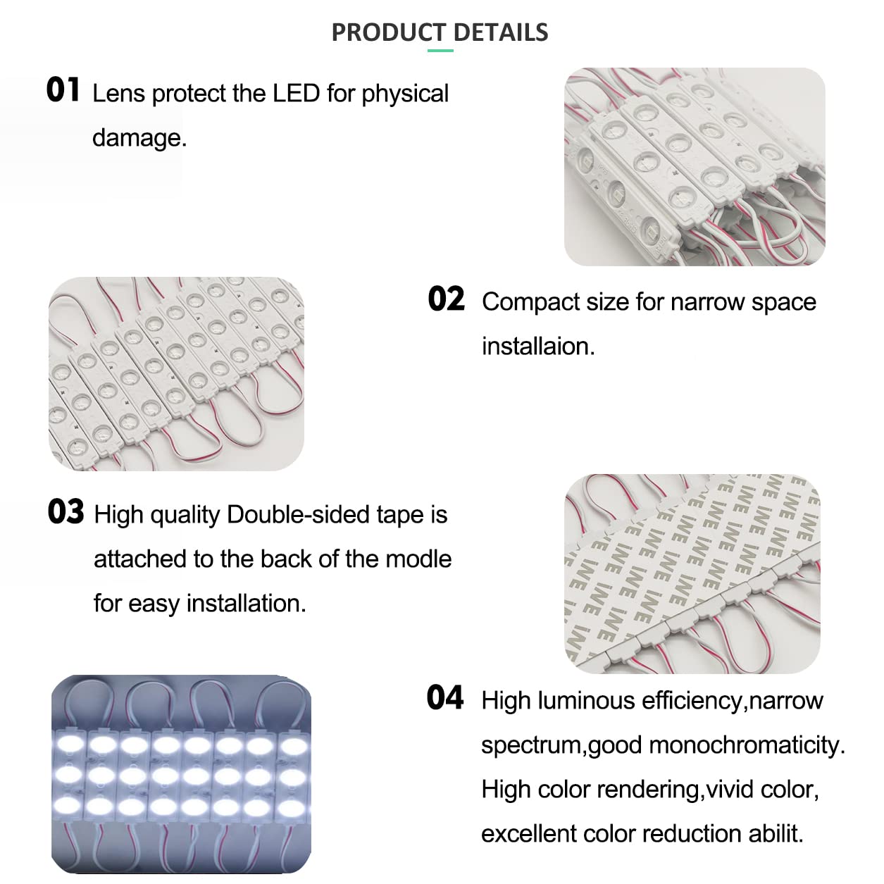 Led Module, Christmas Inflatable Light White 3 Led Module 20Pcs 9.8 Ft Dc12V 2835 Smd 160 Lm Injection Led Module Ip65 Waterproo