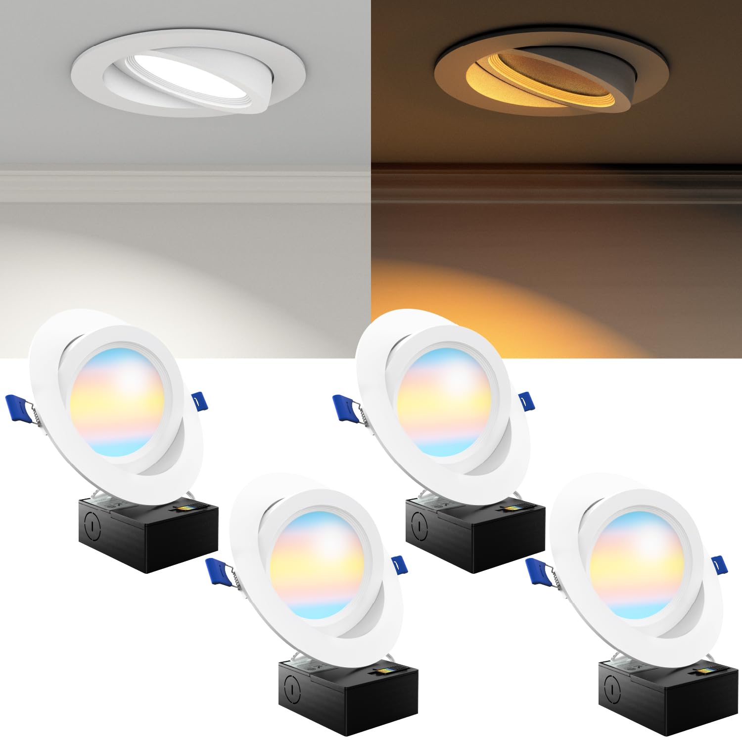Sunco 6 Inch Gimbal LED Recessed Light, Eyeball Directional Canless Downlight with Night Light, 1400 Lumens, Selectable CCT 2700